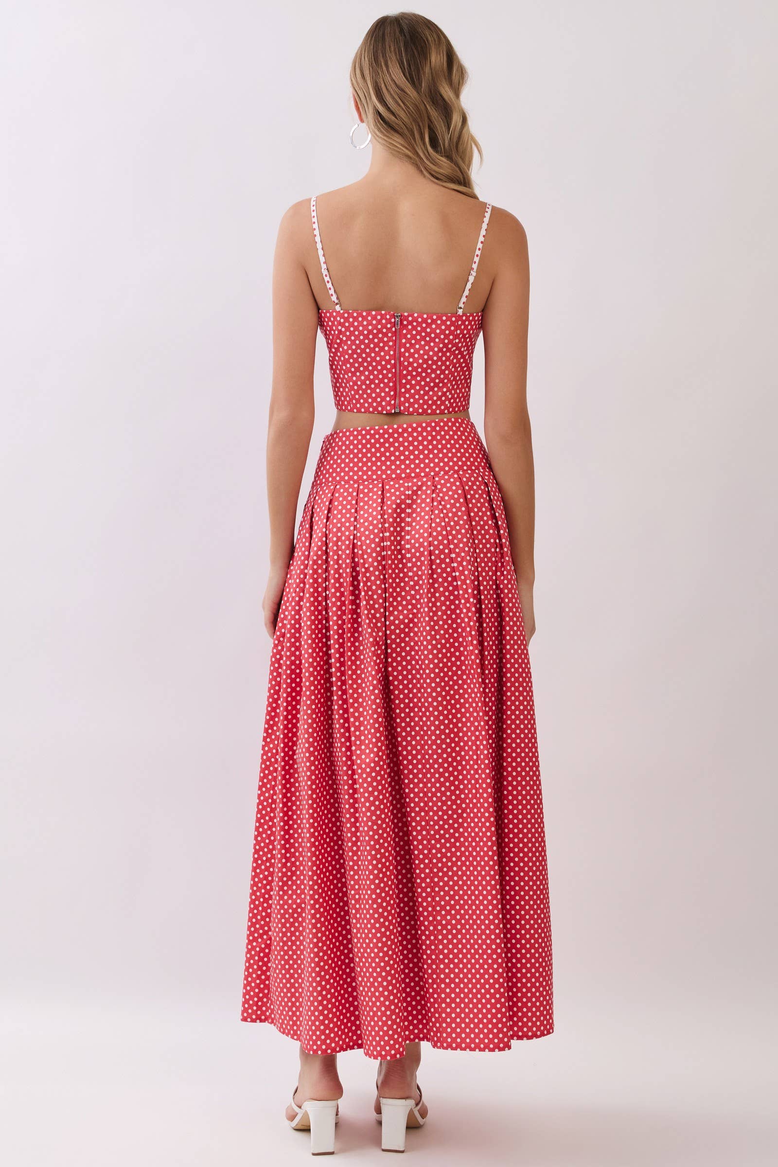 Pleated Polka Dot Maxi Skirt