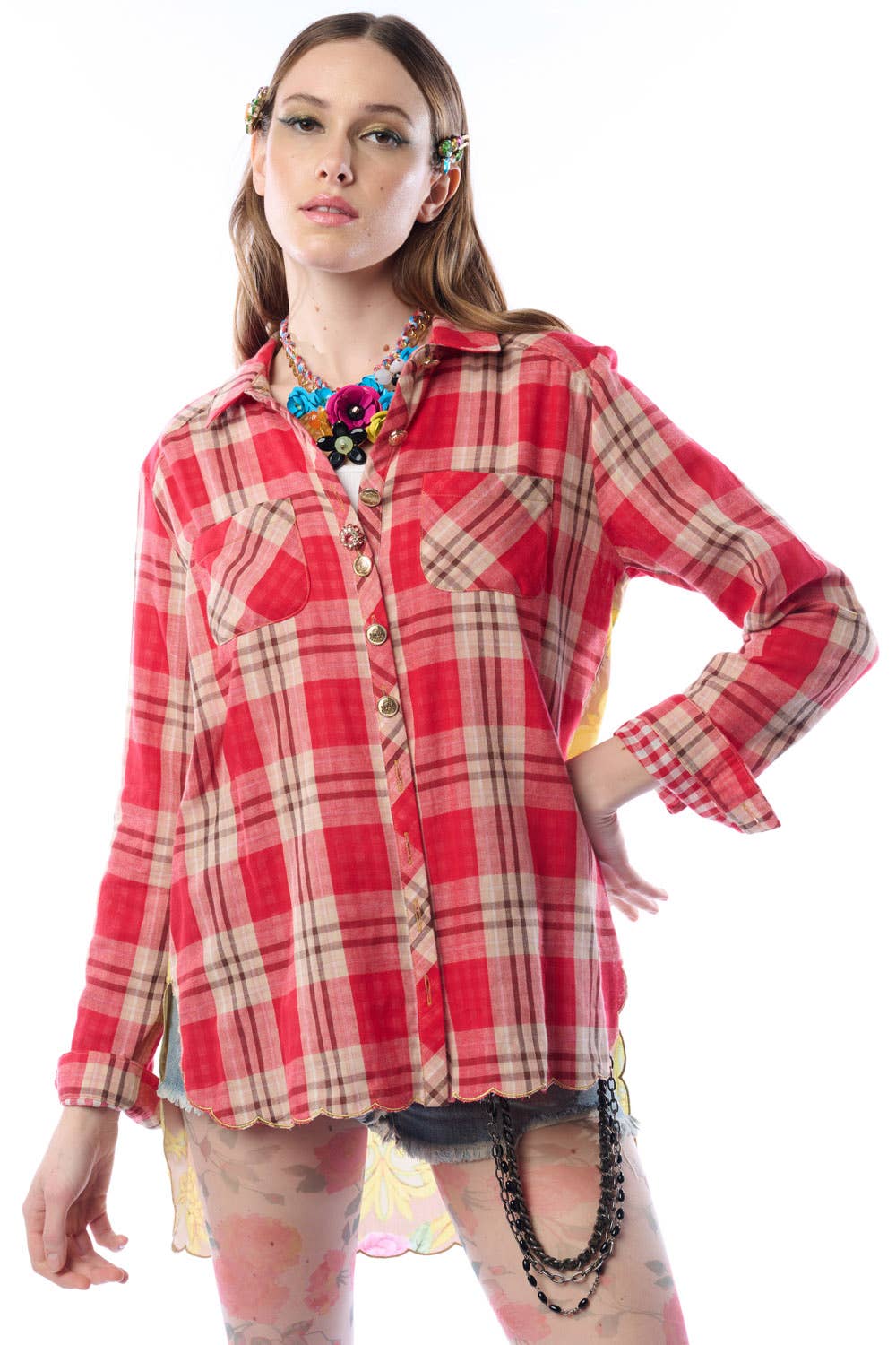 Western Babe Shirt -Plaid Horse Artistic