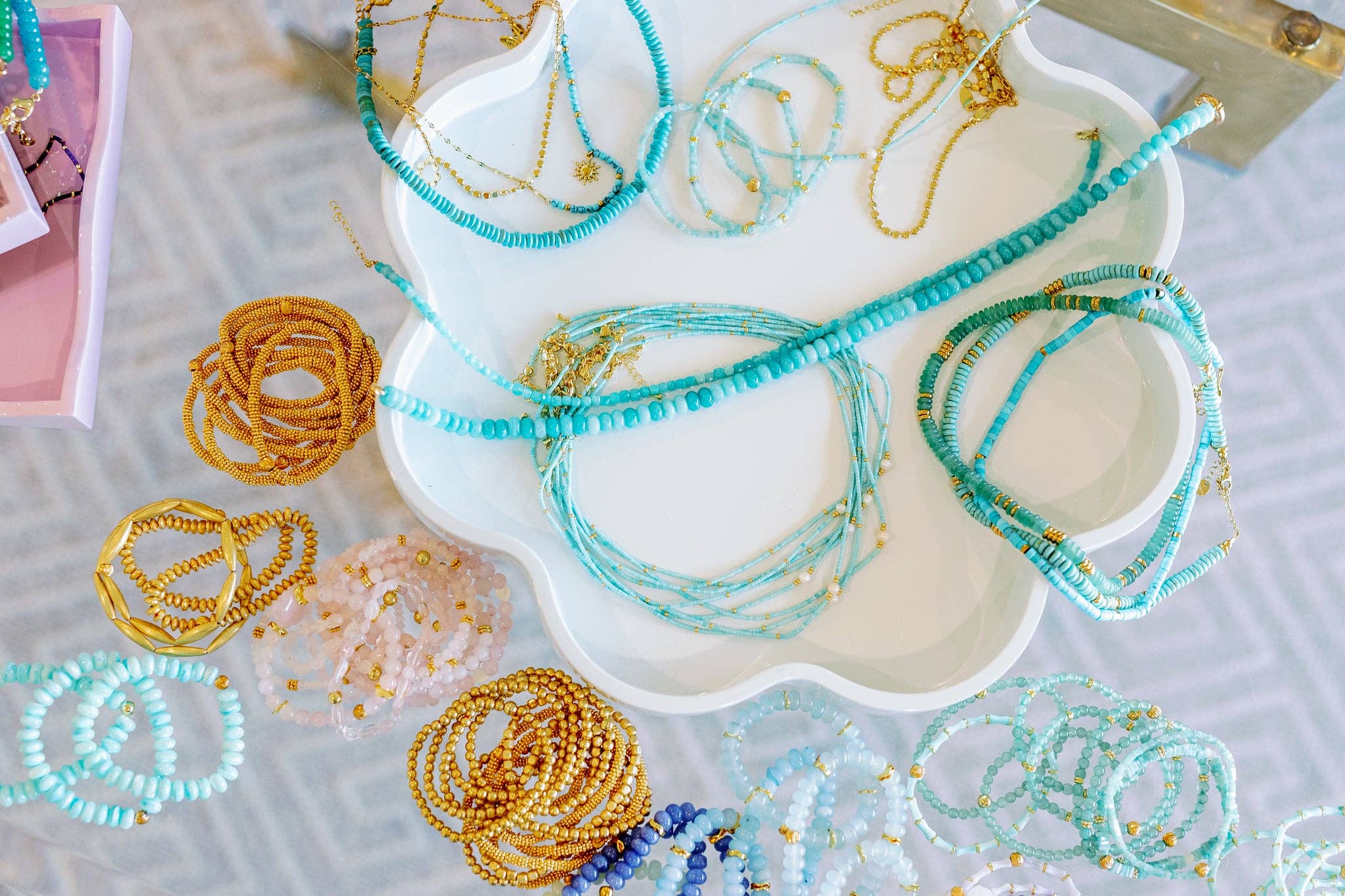 Turquoise Gemstone Necklace with Gold Hammered Accents