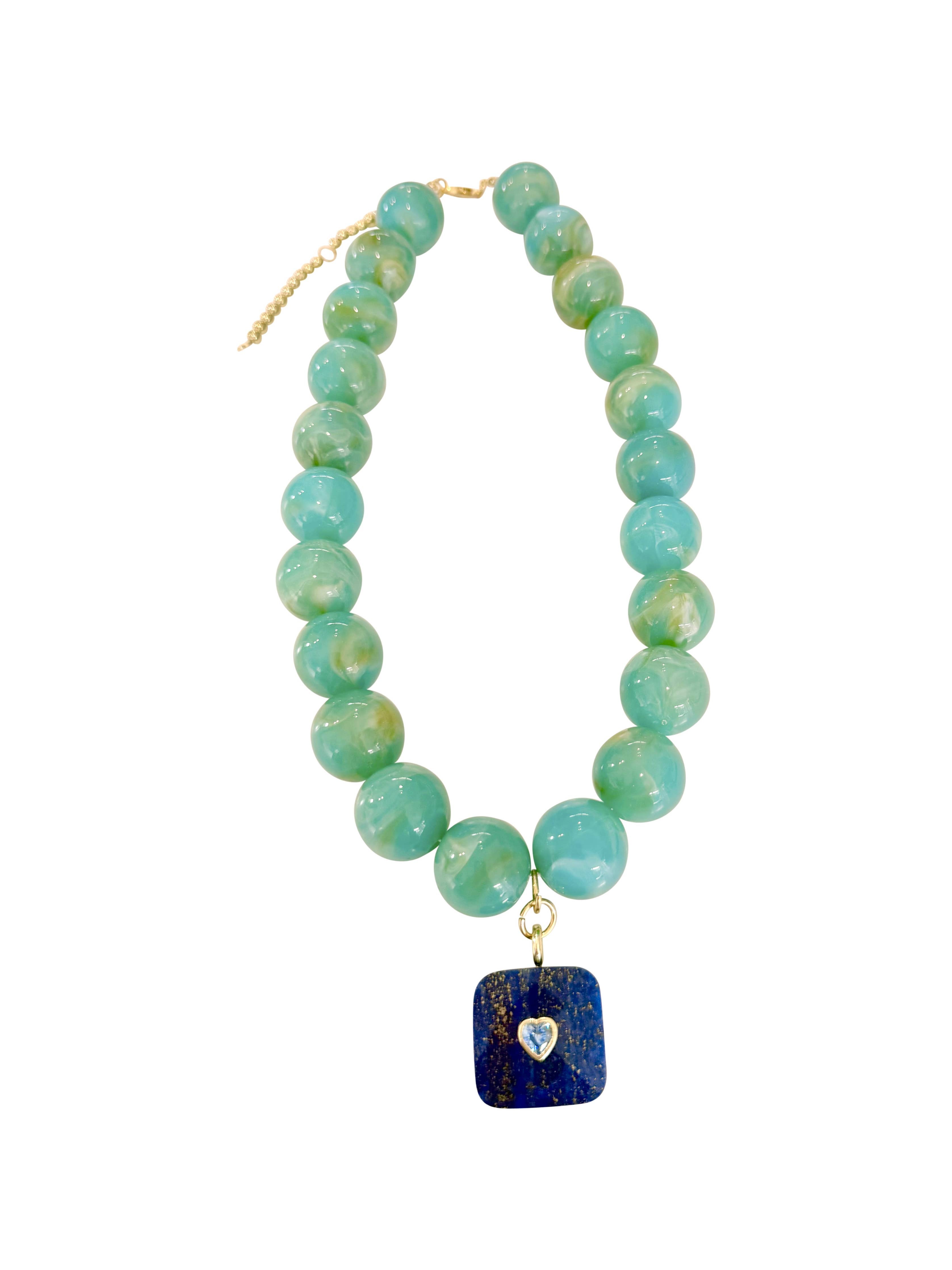 Kristen Chunky Beaded Charm Necklace - Turquoise