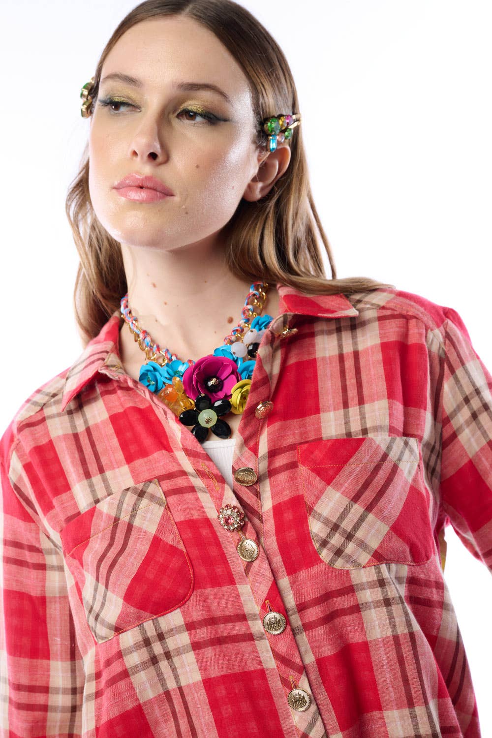 Western Babe Shirt -Plaid Horse Artistic