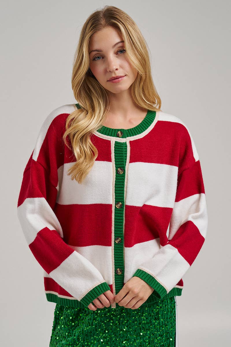 WIDE STRIPE HOLIDAY SWEATER