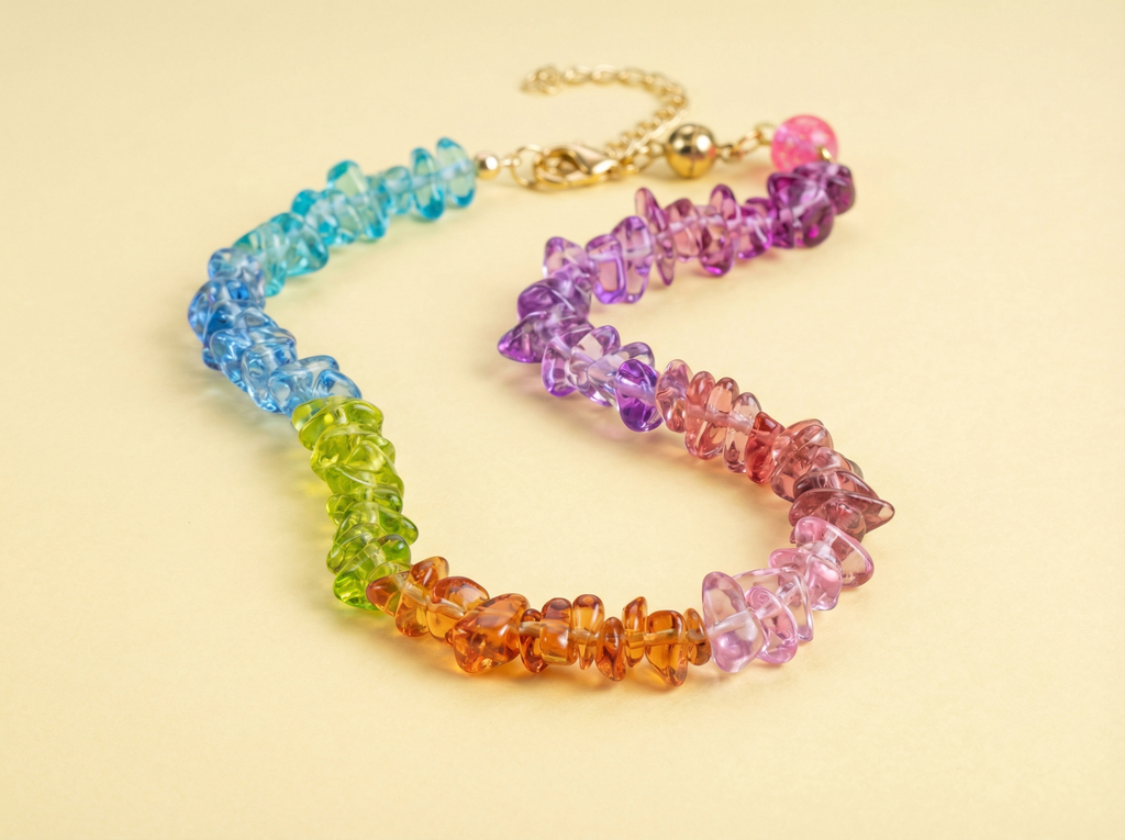 Lana Beaded Necklace - Rainbow Glass