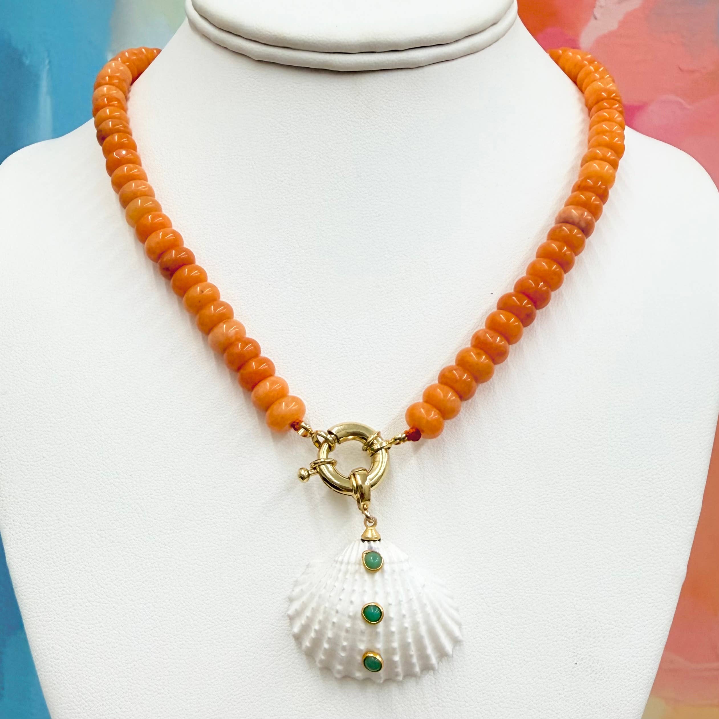 Orange Beaded + Shell Necklace
