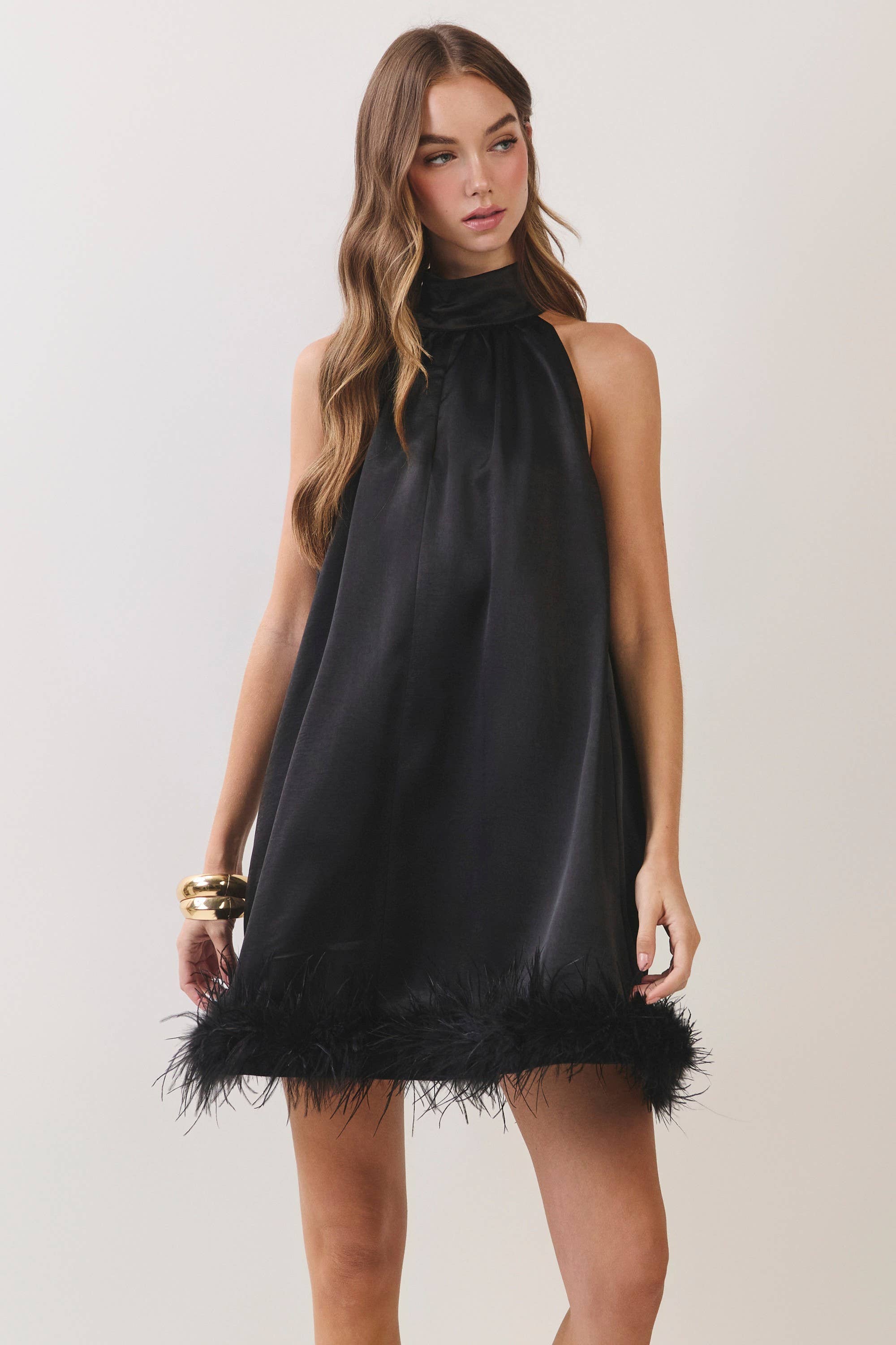 Feather Halter Mini Dress