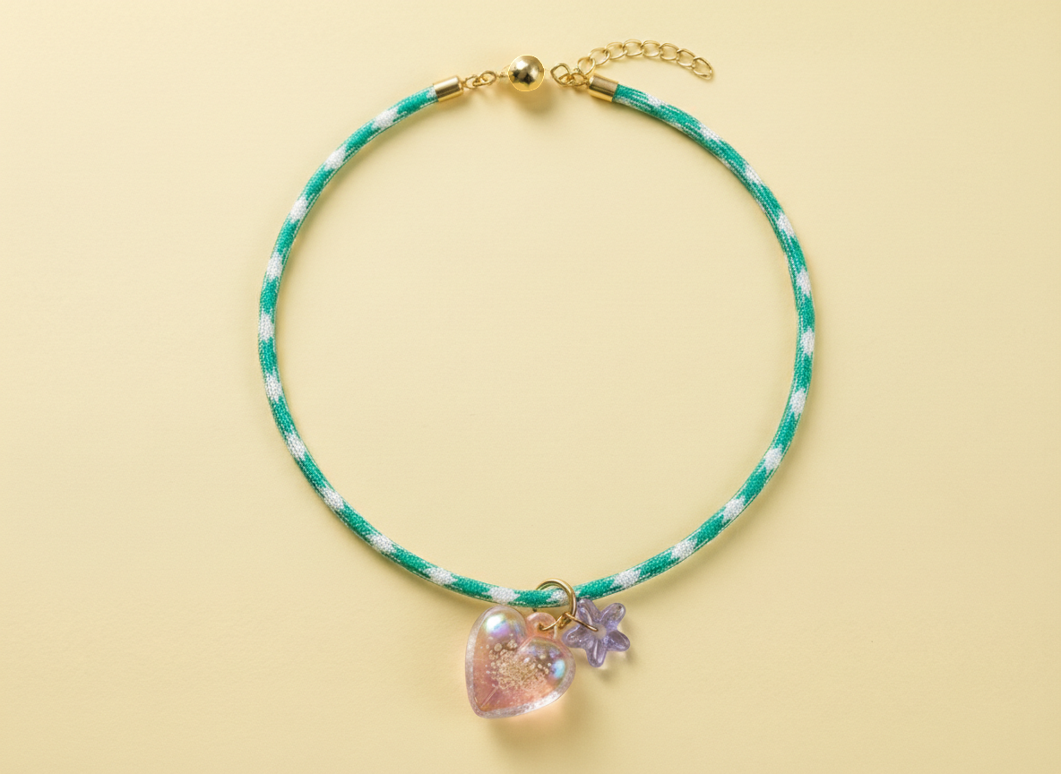 Cord Necklace - Teal w/ Heart + Star Charms - Blakely