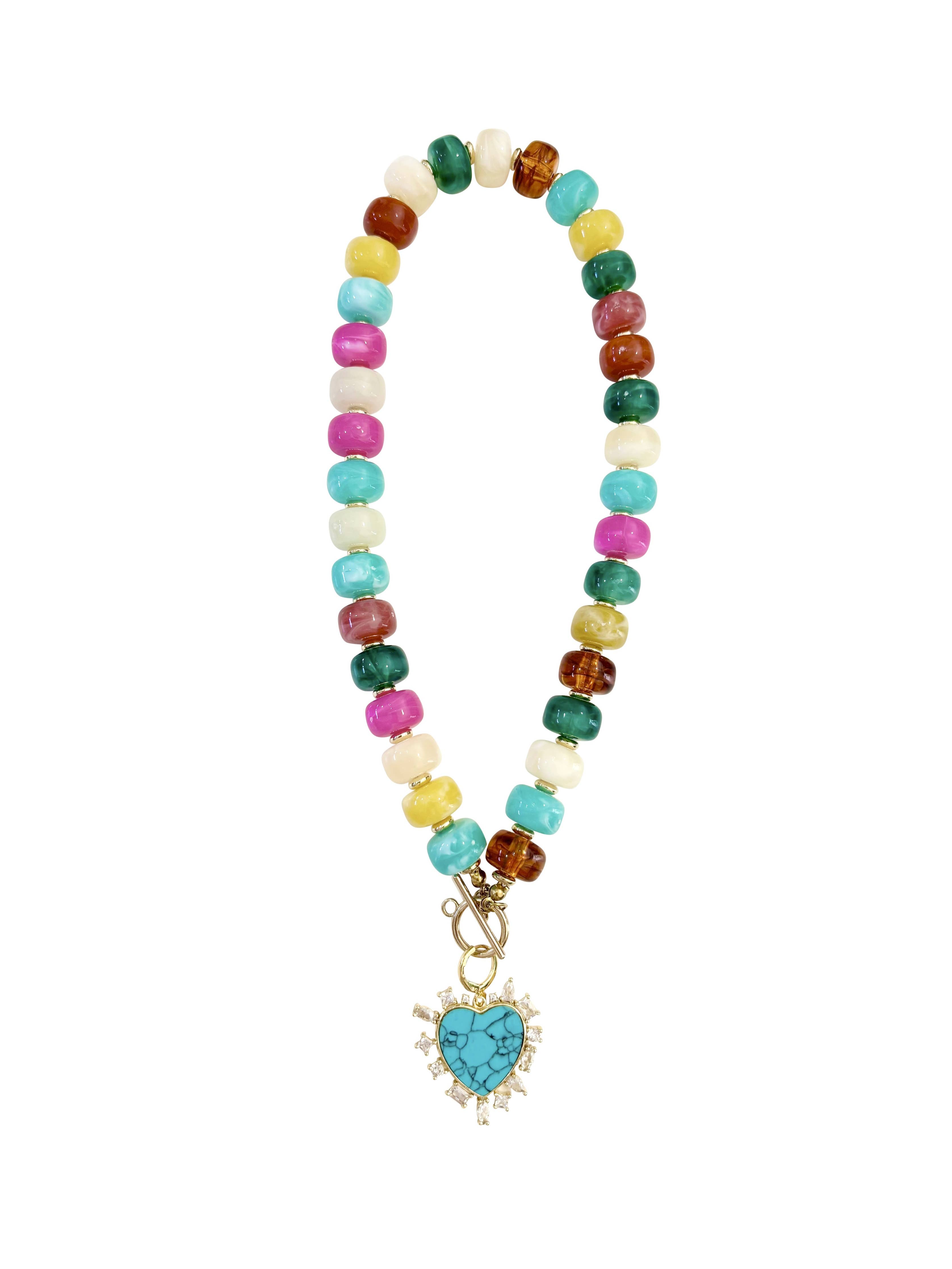 Eiden Multi Color Beaded Necklace with Heart Pendant