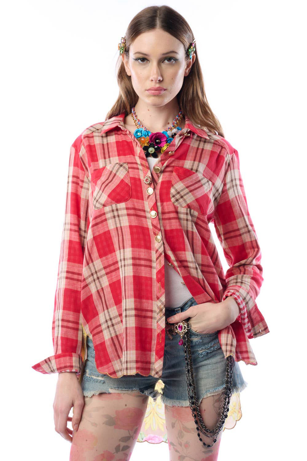 Western Babe Shirt -Plaid Horse Artistic