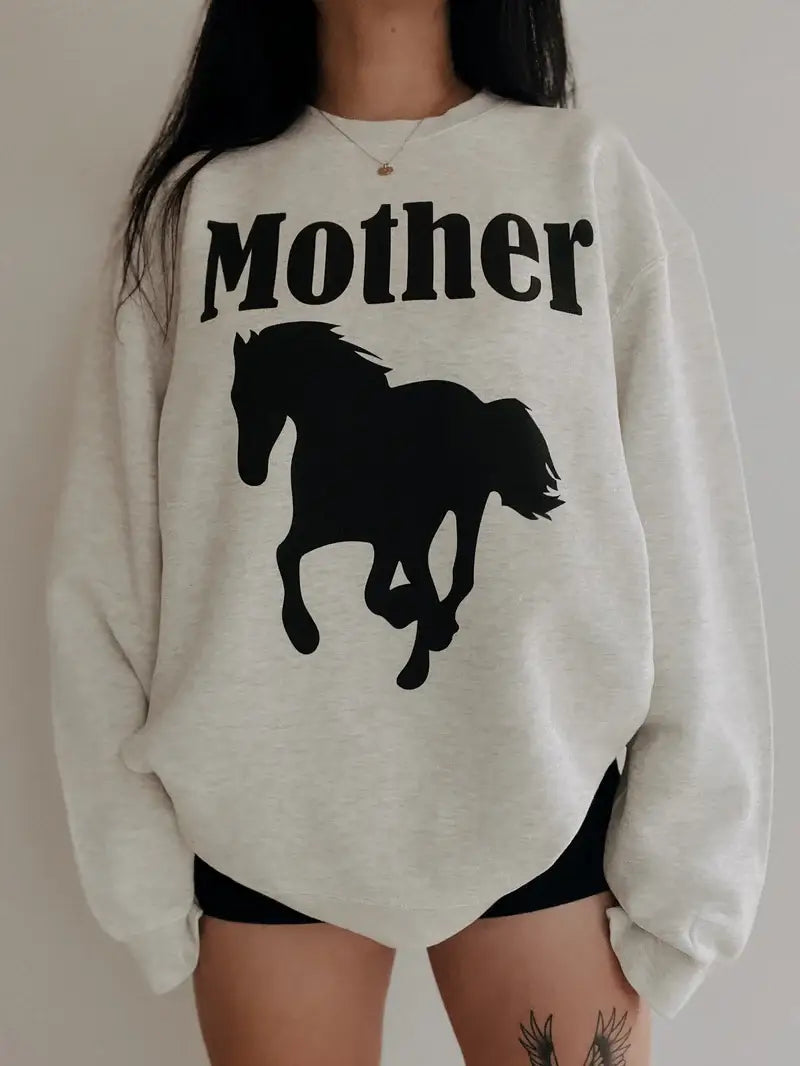 Mother Stallion Horse Western Graphic Sweatshirt - Ash