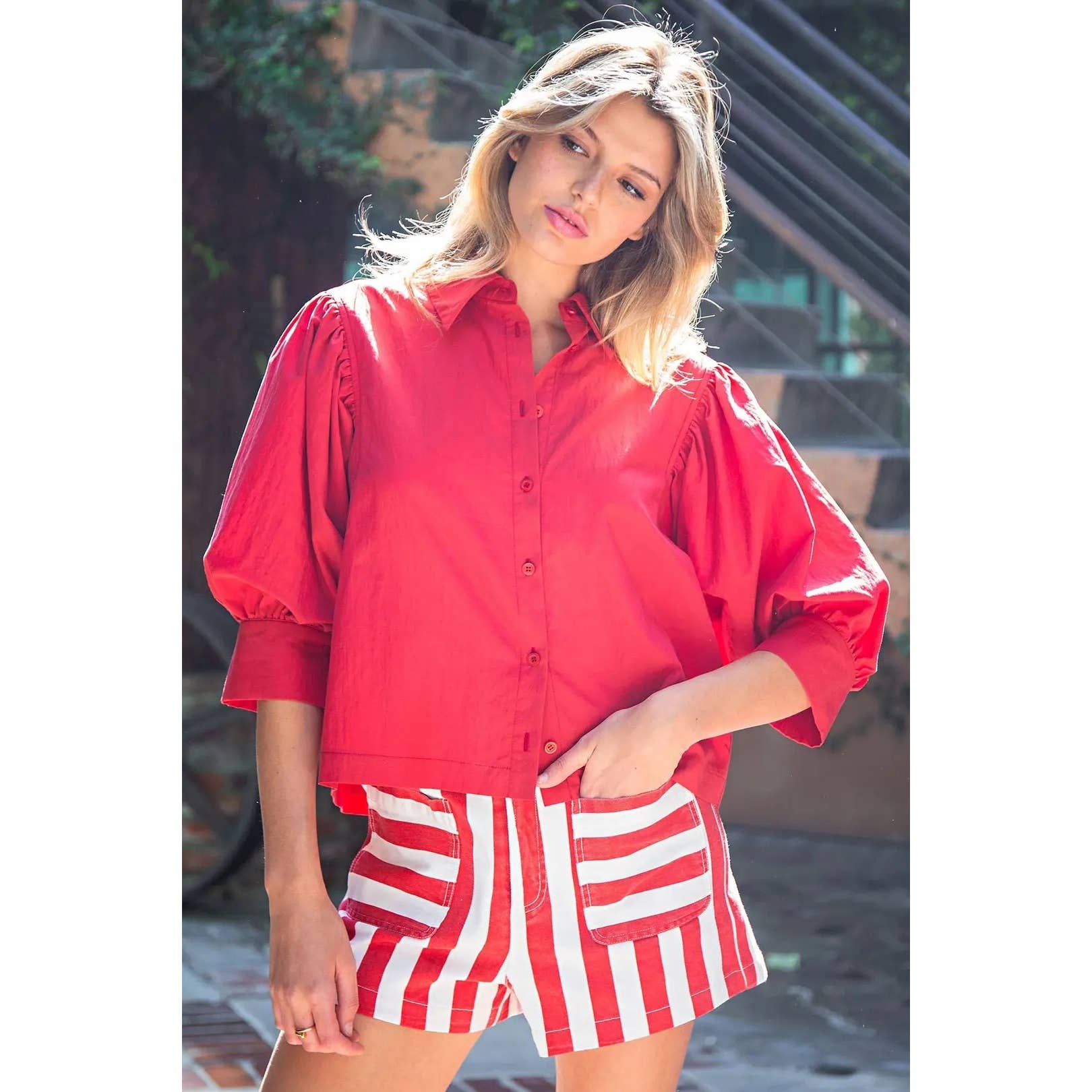 Solid Puff Sleeve Shirt