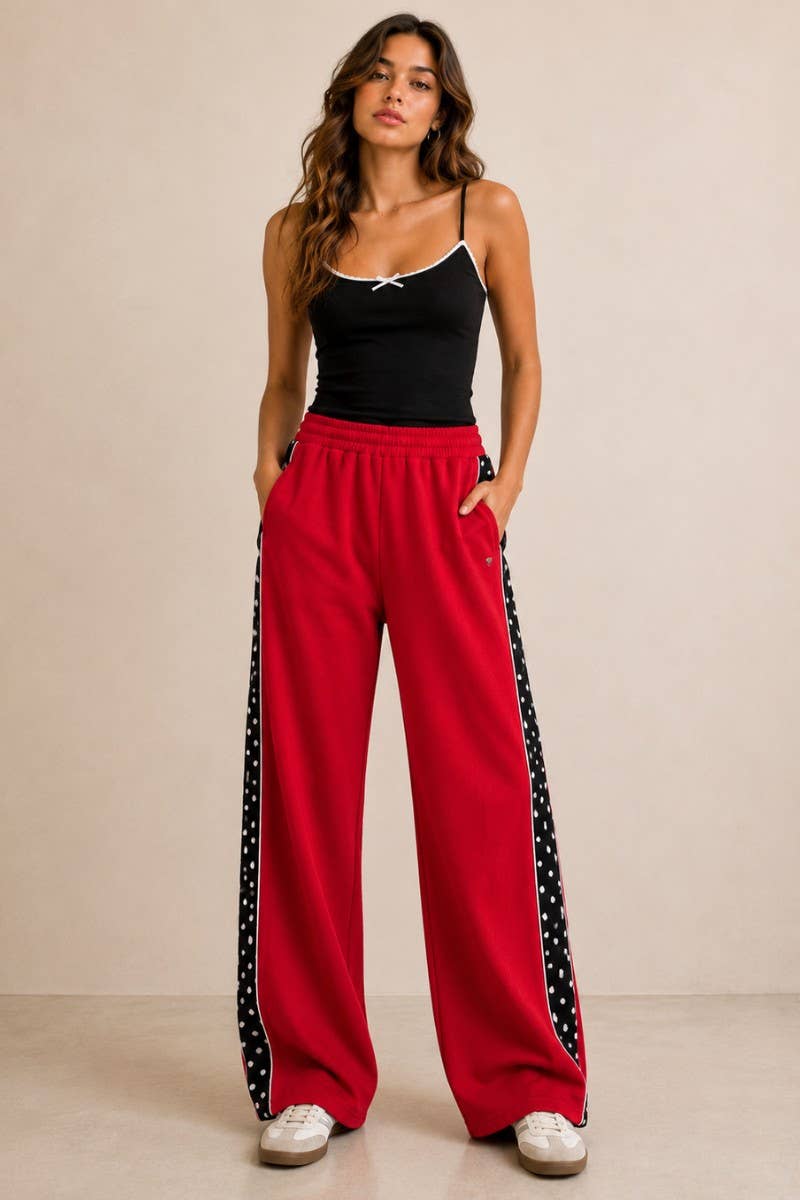 POLKA DOT SIDE STRIPE WIDE LEG SWEATPANTS