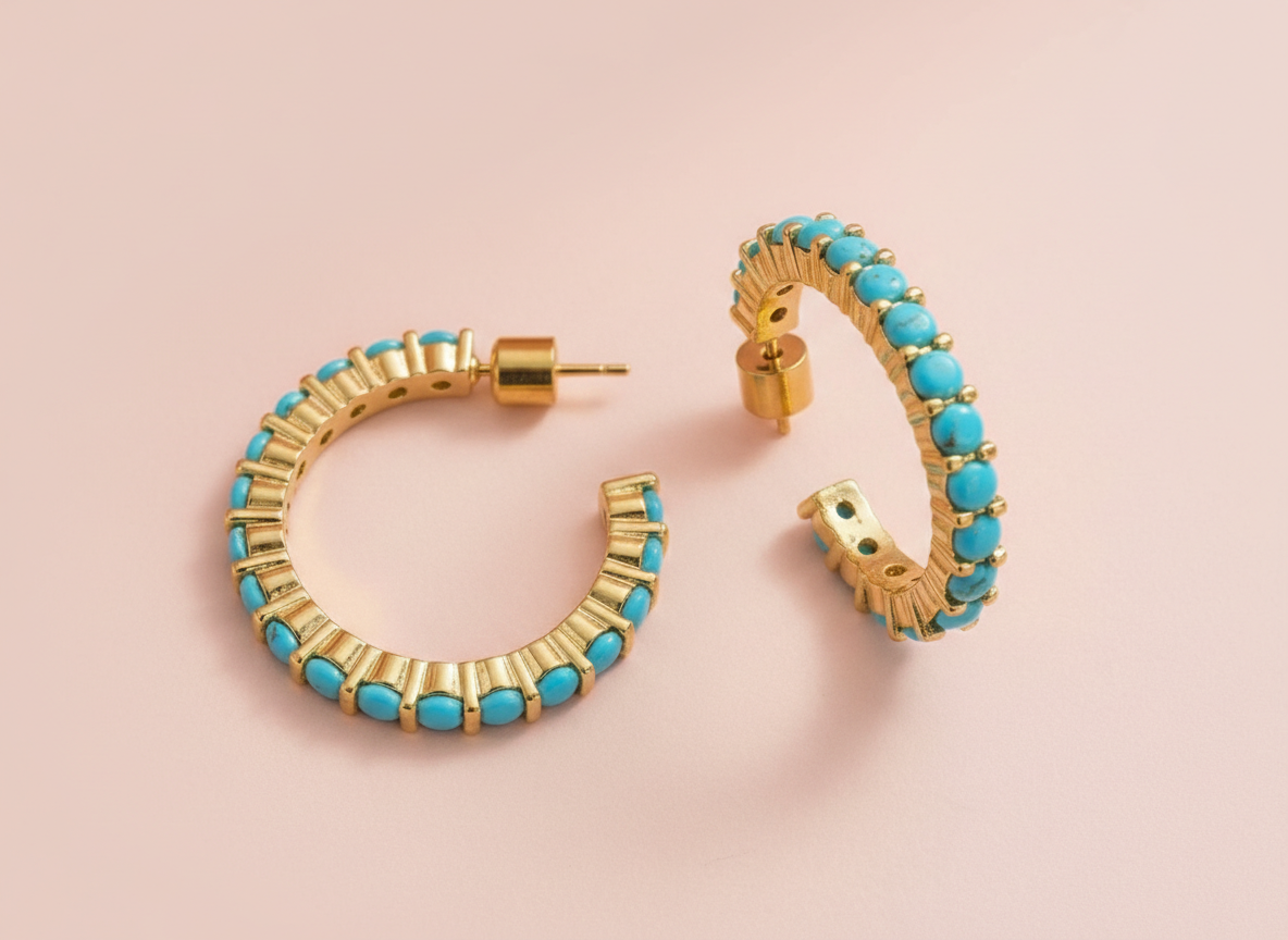 Brinn Hoop Earrings - Turquoise Stones -