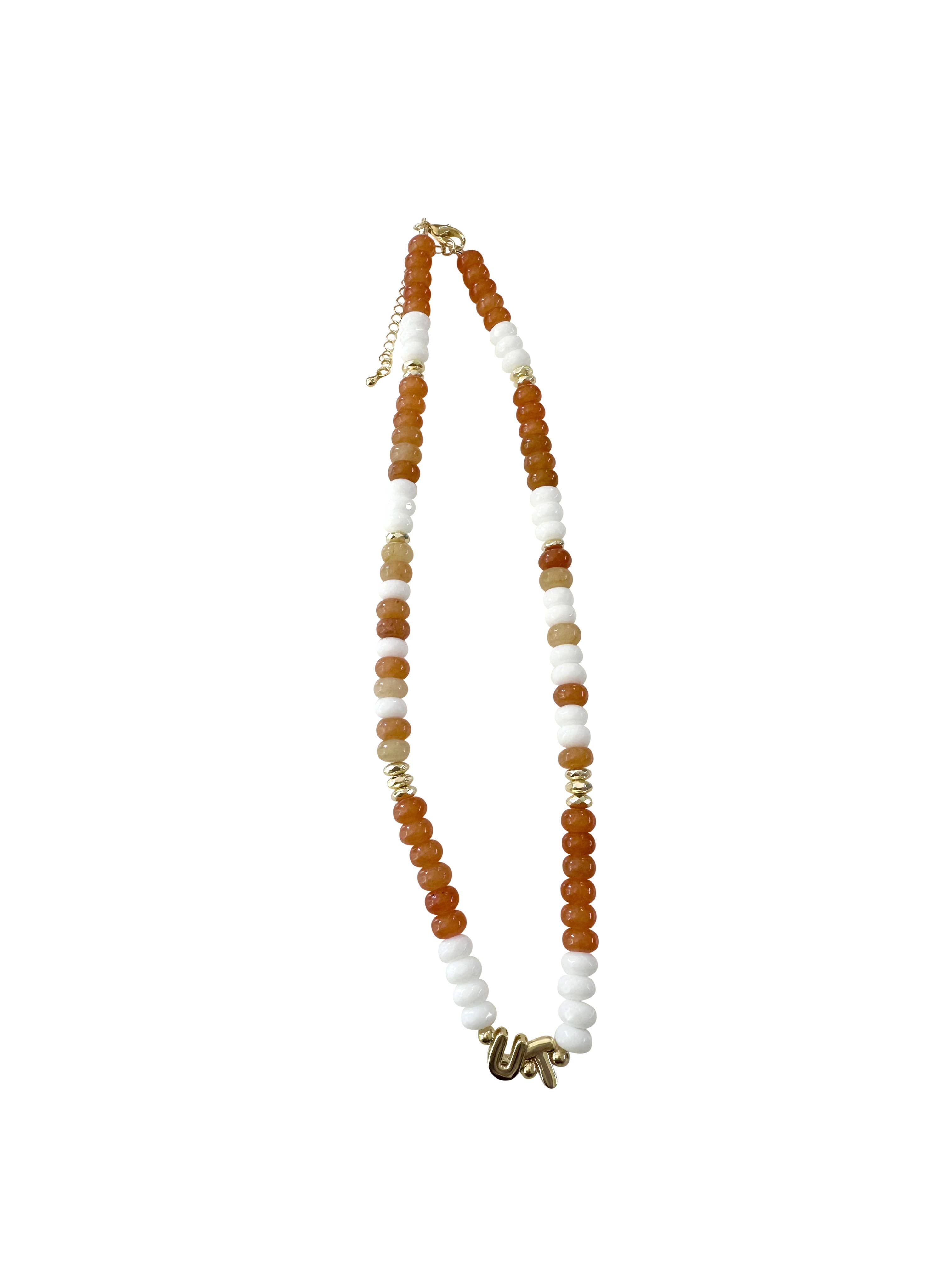 Spirit Game Day Beaded Bubble Letter Necklace-Orange Mix