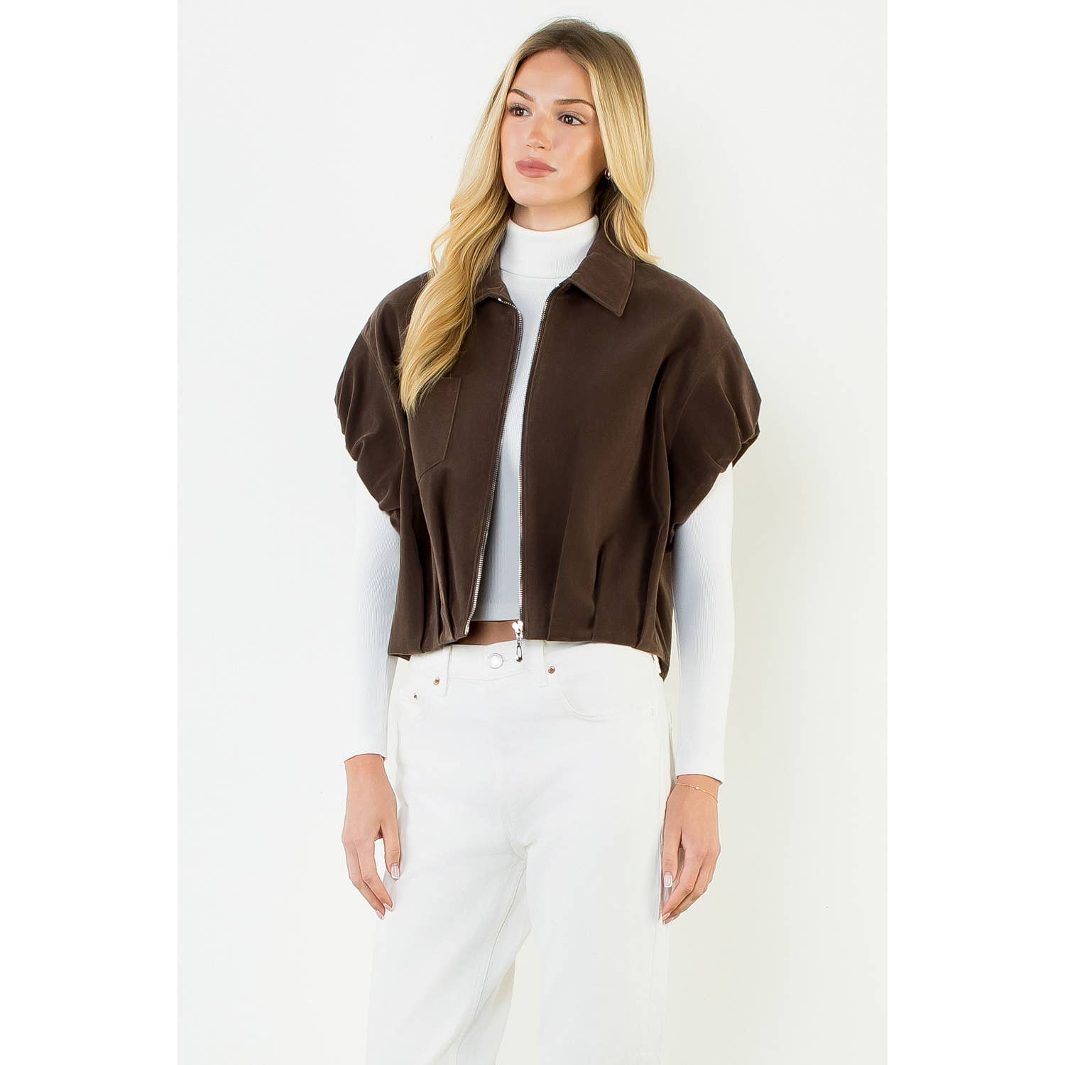 Sleeveless Suede Zip Jacket