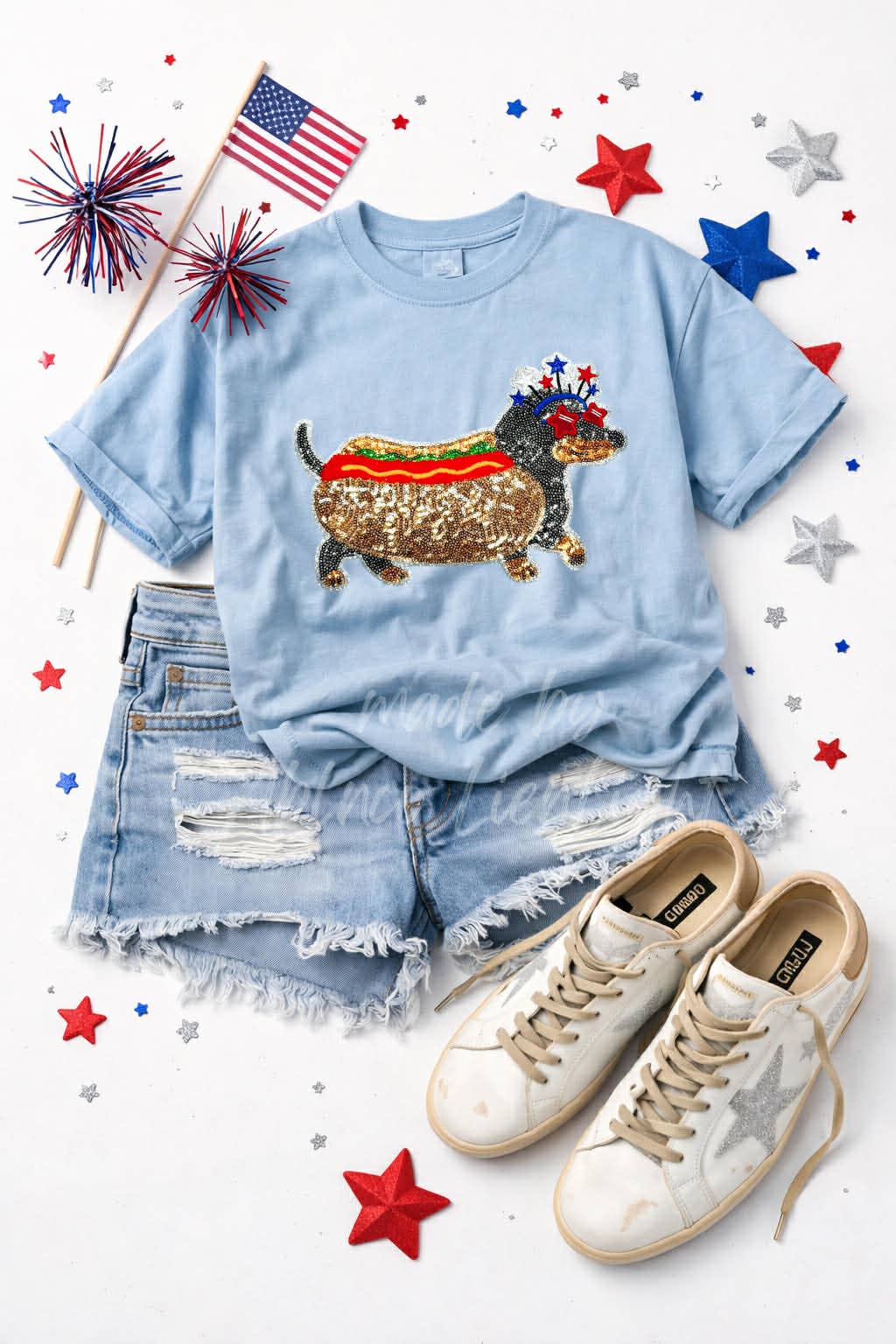 Americana Hot Dog Sequin Patch ***
