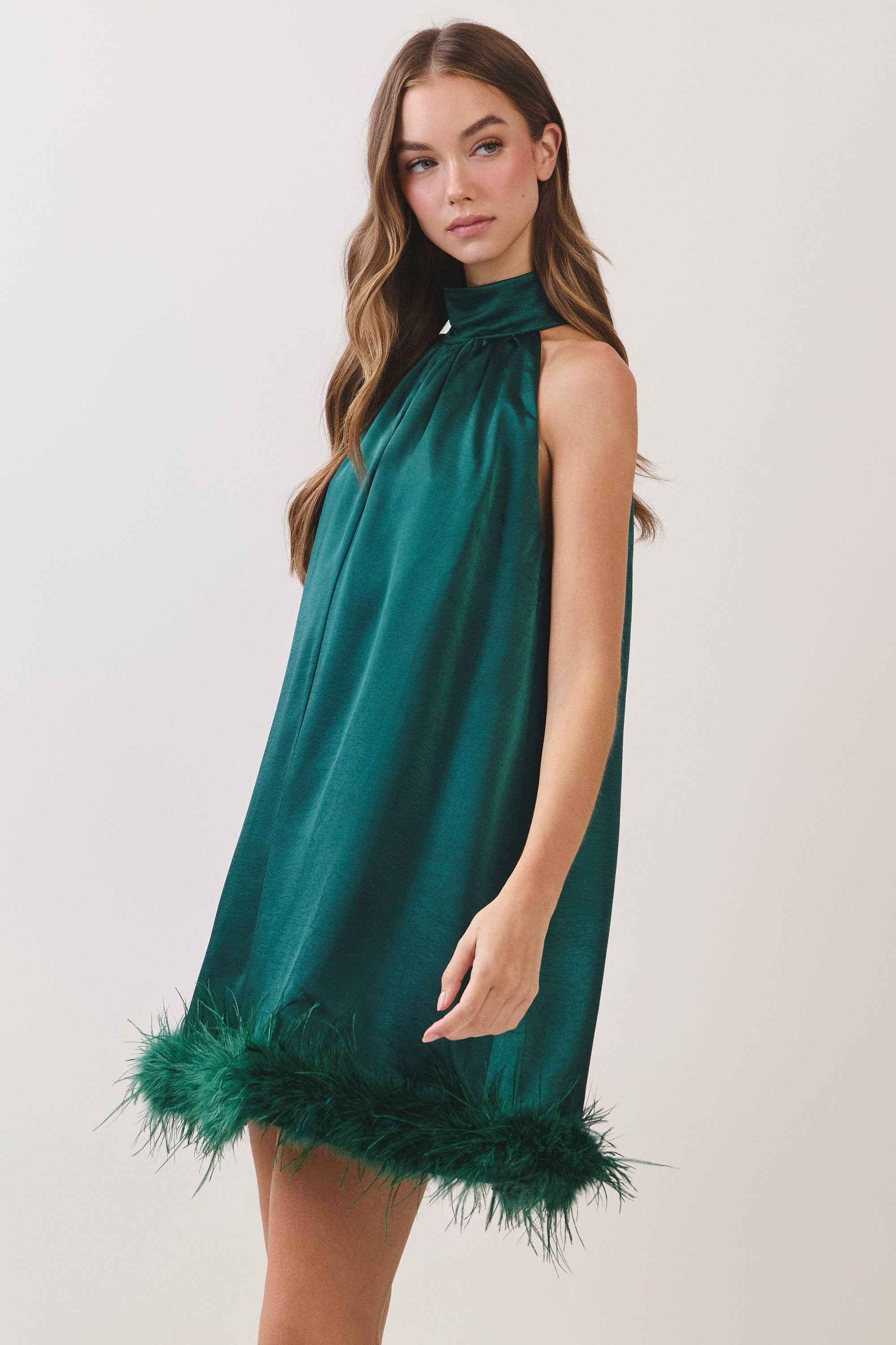 Feather Halter Mini Dress