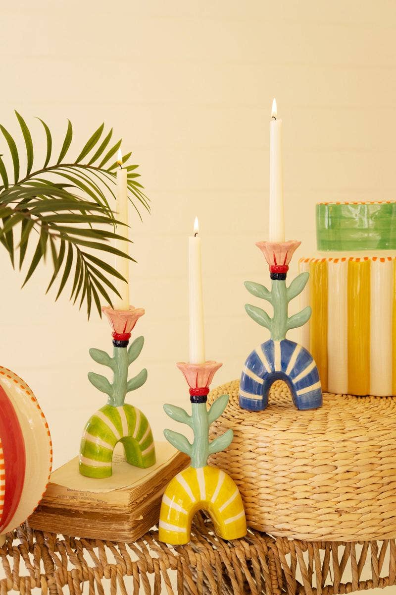 CERAMIC FLOWER TAPER CANDLE HOLDERS -