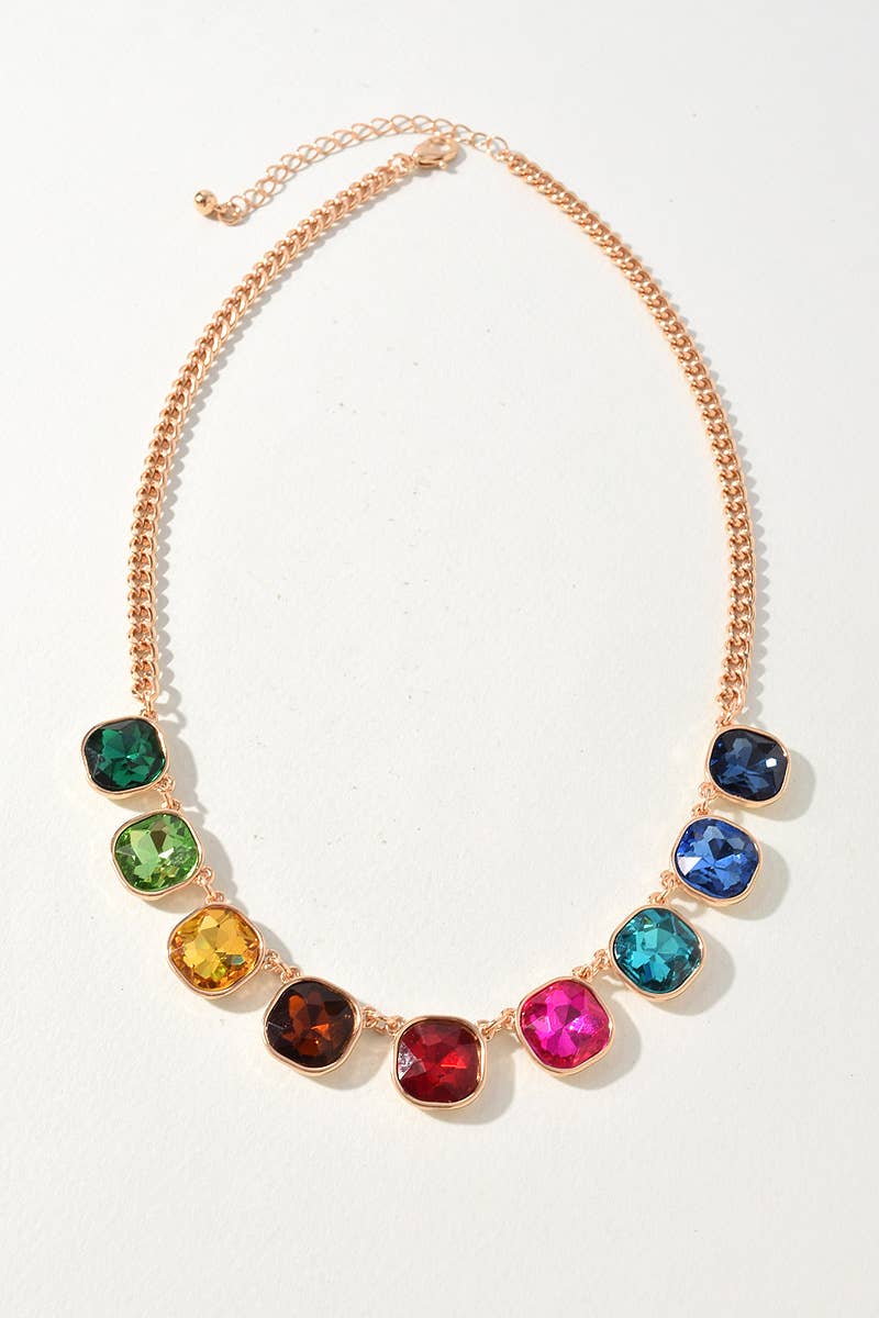 Cushion Cut Crystal Necklace