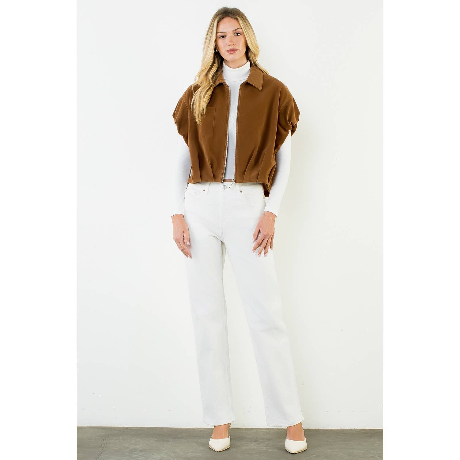 Sleeveless Suede Zip Jacket