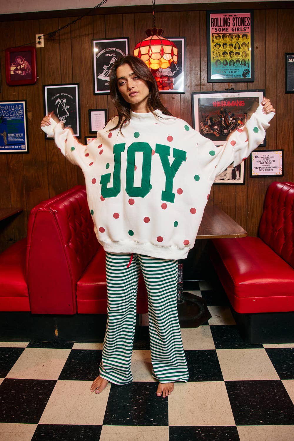 | 'JOY' Applique Patch Polka-Dot Sweatshirt