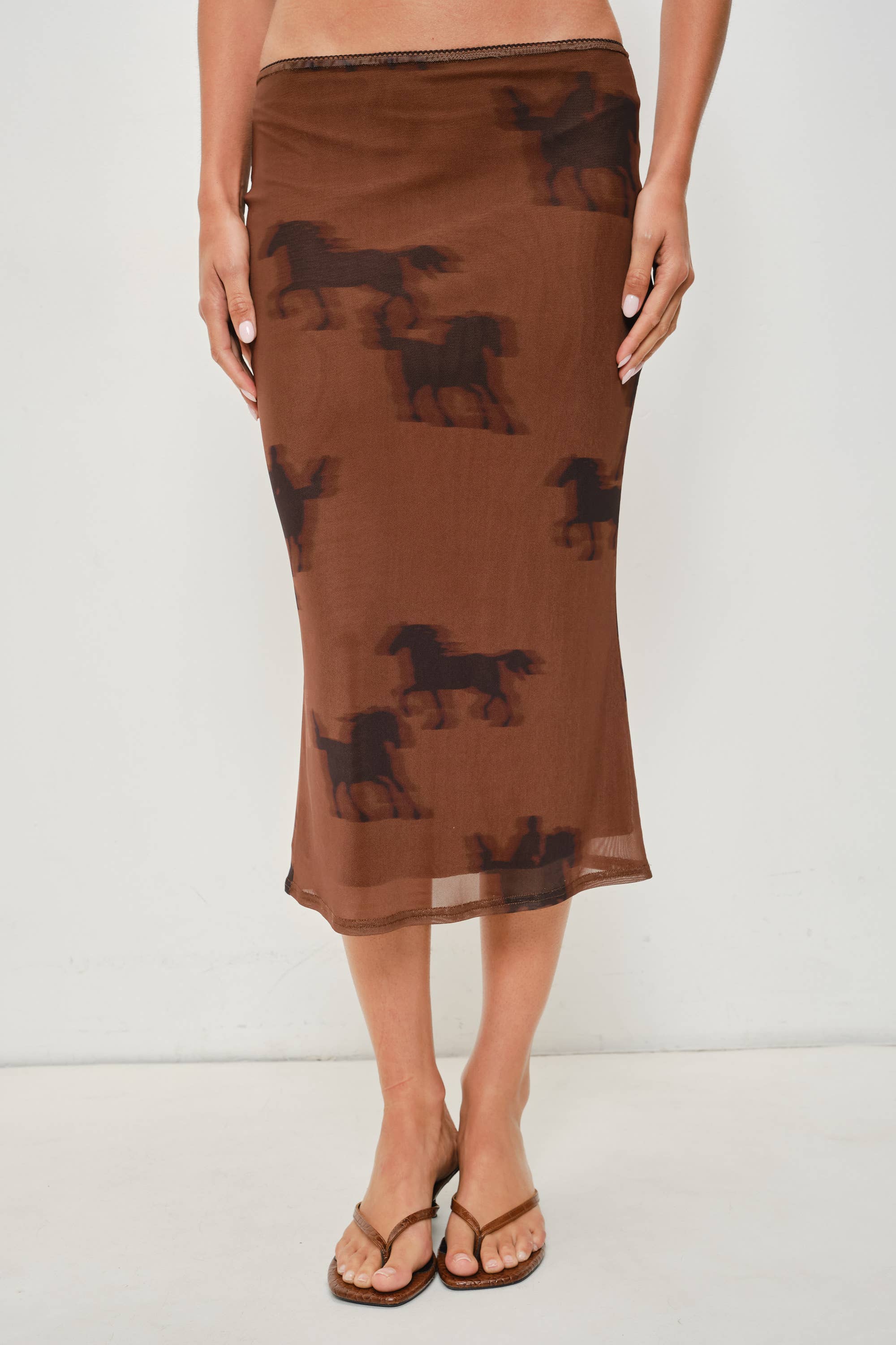 OANA HORSE PRINT MIDI SKIRT