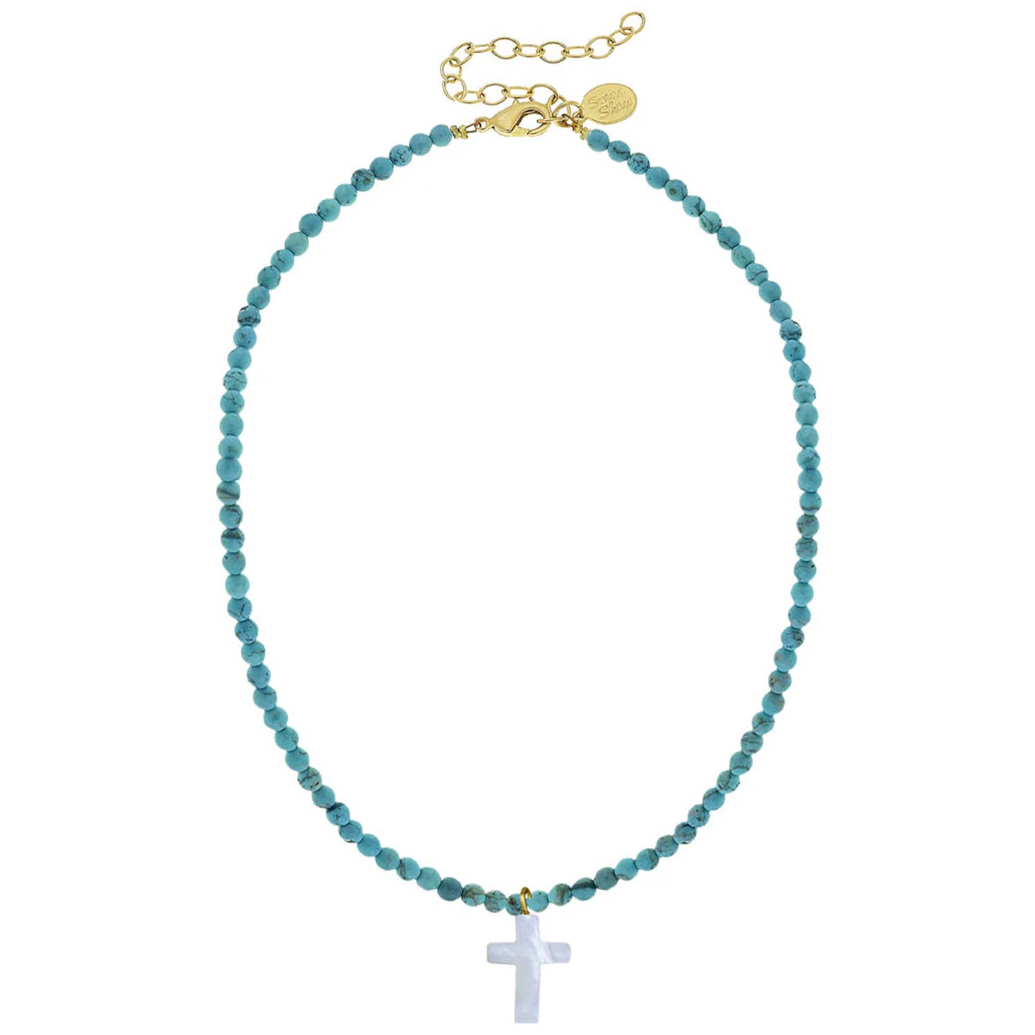 Turquoise Alys Pearl Cross Necklace