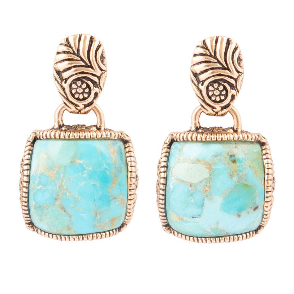 Carved Blue Turquoise Golden Earrings