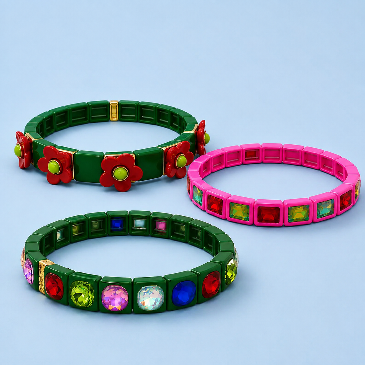 Enamel Stretch Bracelets - Holiday - Asst Styles