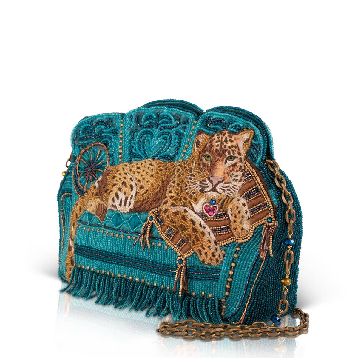 Lazy Leopard beaded teal couch crossbody bag
