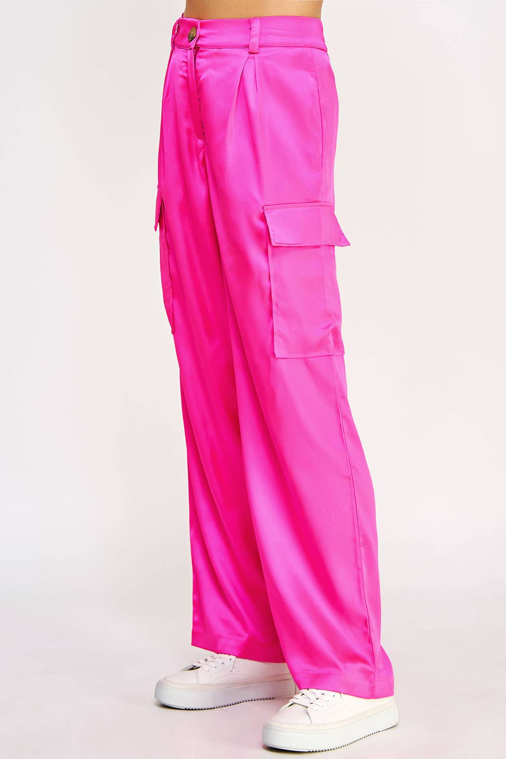 Front Pleat Satin Cargo Pants