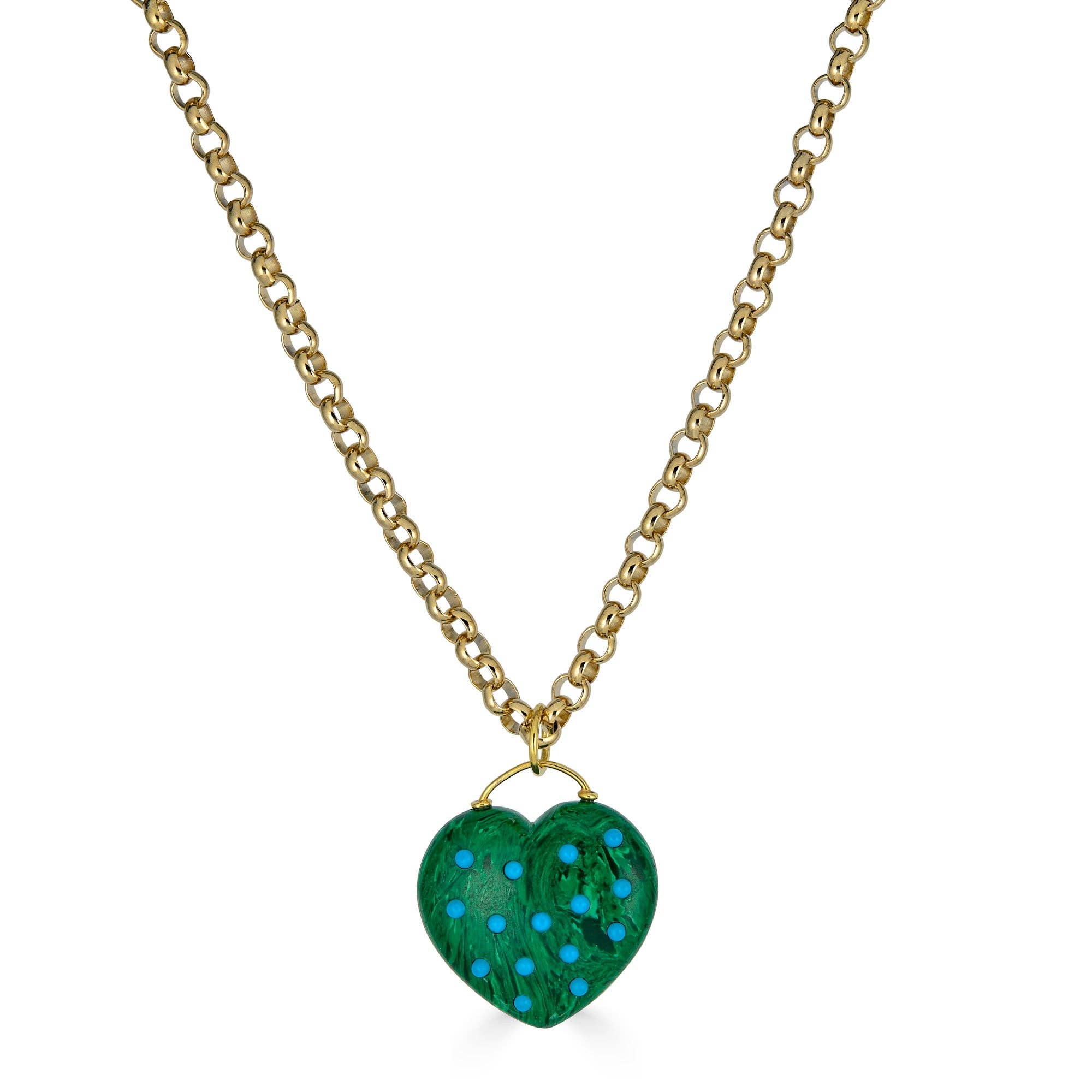 Malachite Heart Pendant Necklace with Turquoise Accents