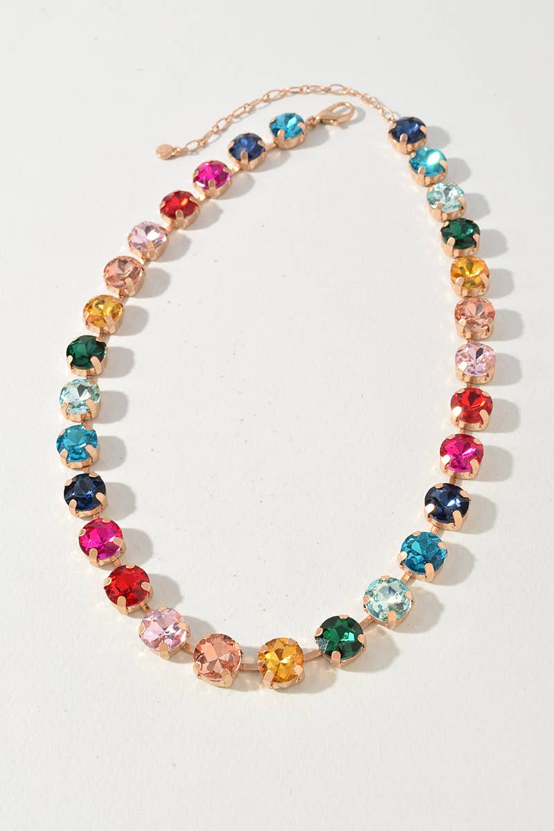 Round Crystal Tennis Statement Necklace