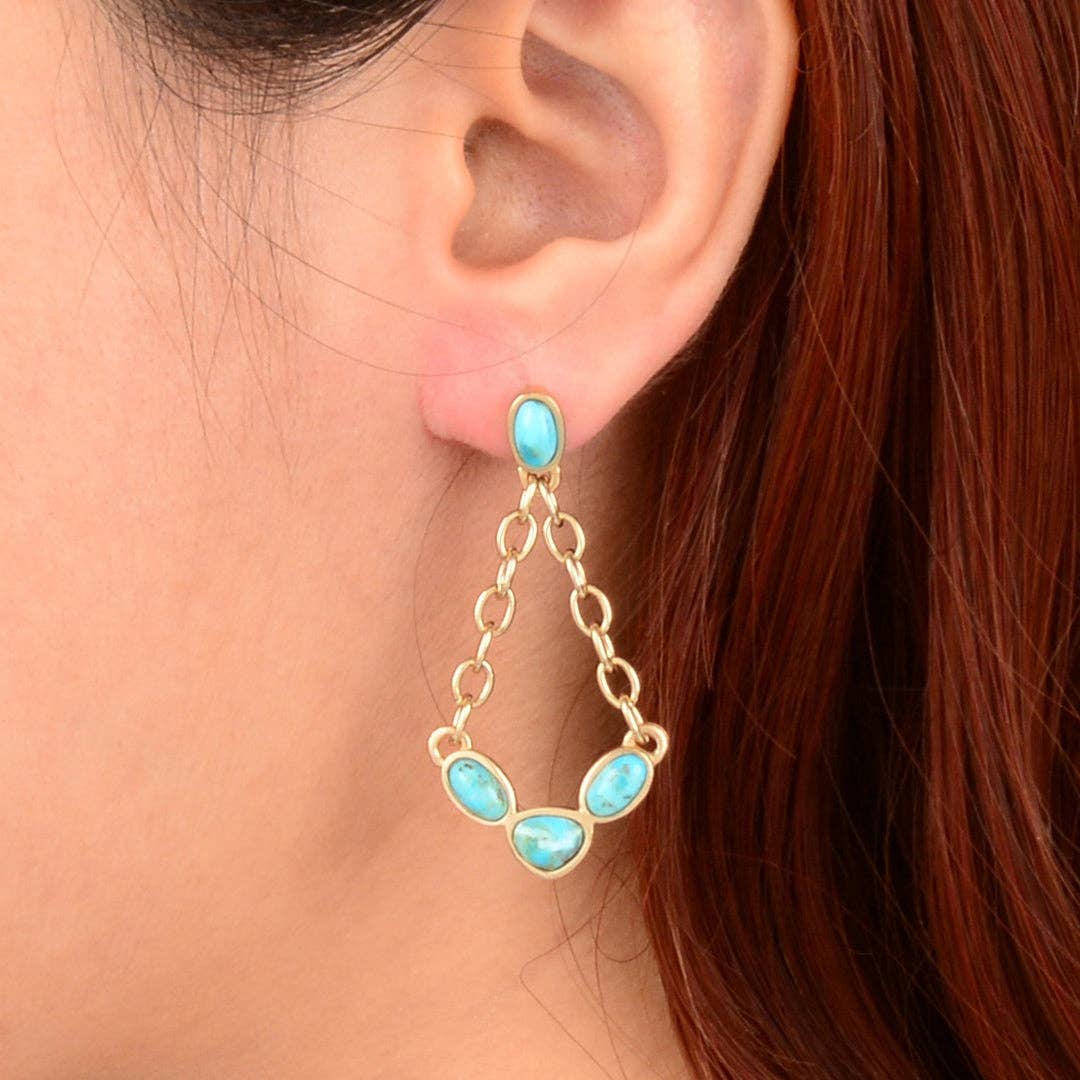 Sublime Blue Turquoise Golden Chain Post Earrings