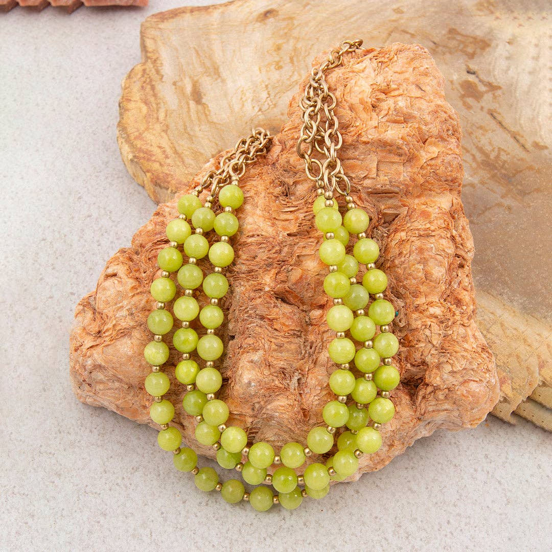 Green Jade Golden Chain Layers Necklace