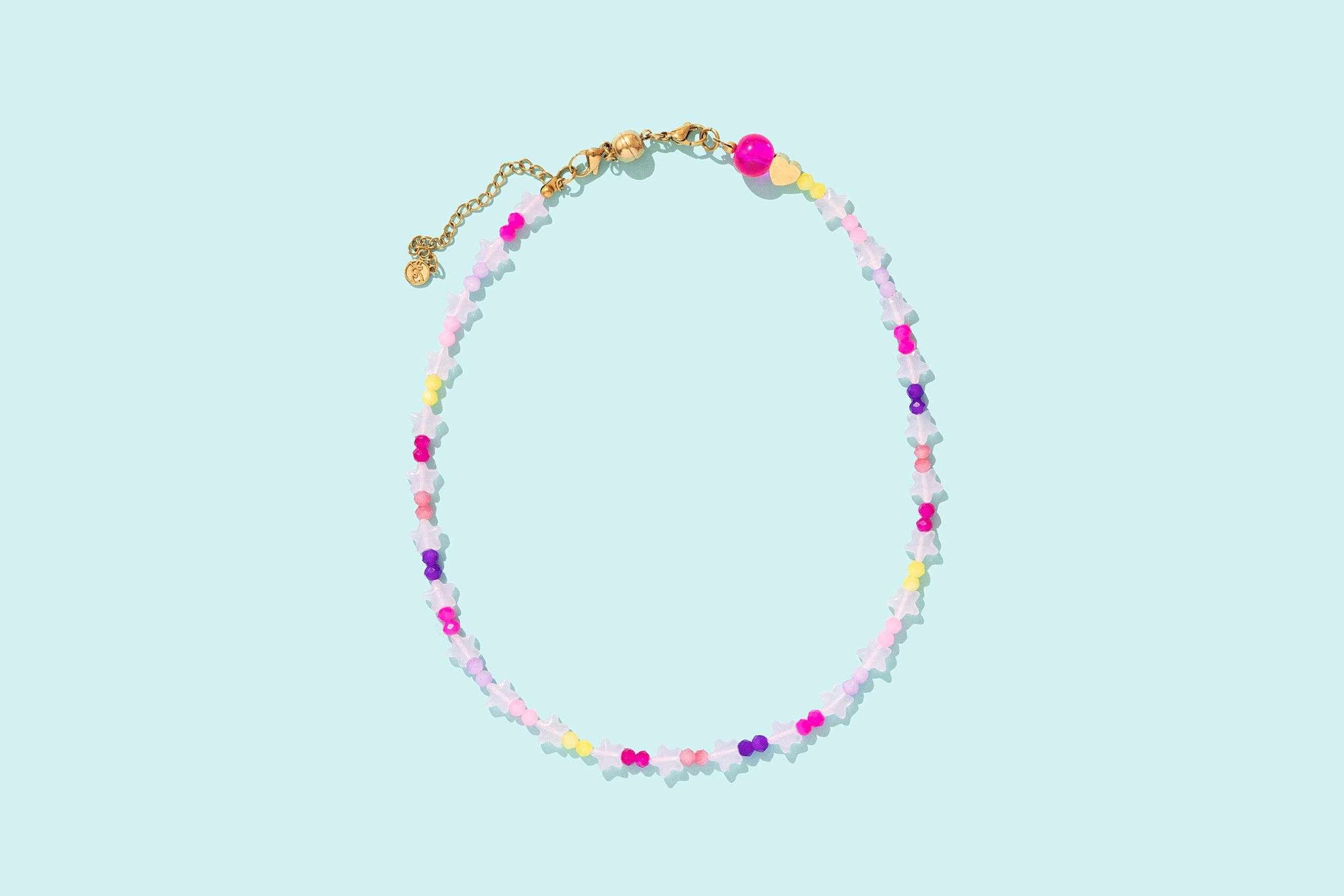 Beaded Necklace - Multi-Colored w/ Pink Star Beads - Marla