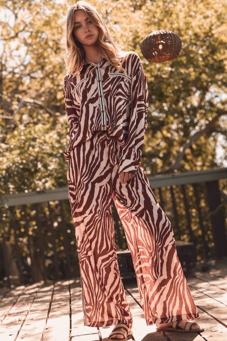 Zebra Printed Collared Blouse