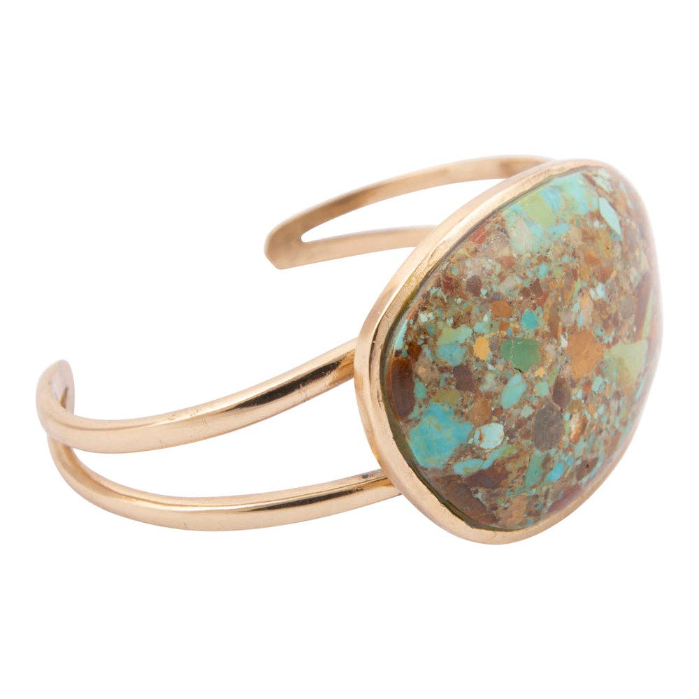 Sublime Genuine Green Turquoise Golden Cuff Bracelet