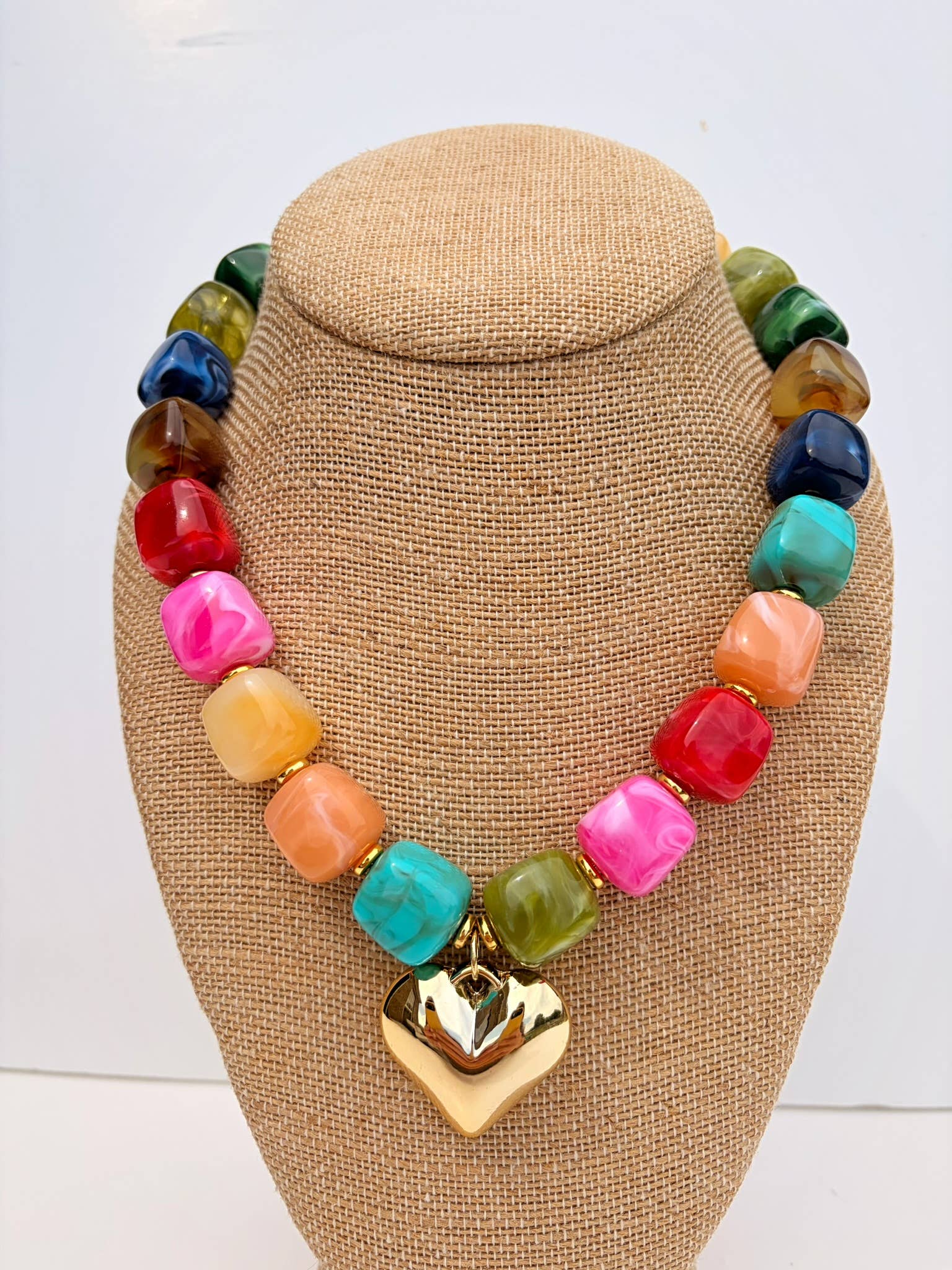 Multicolored Cube Heart Necklace