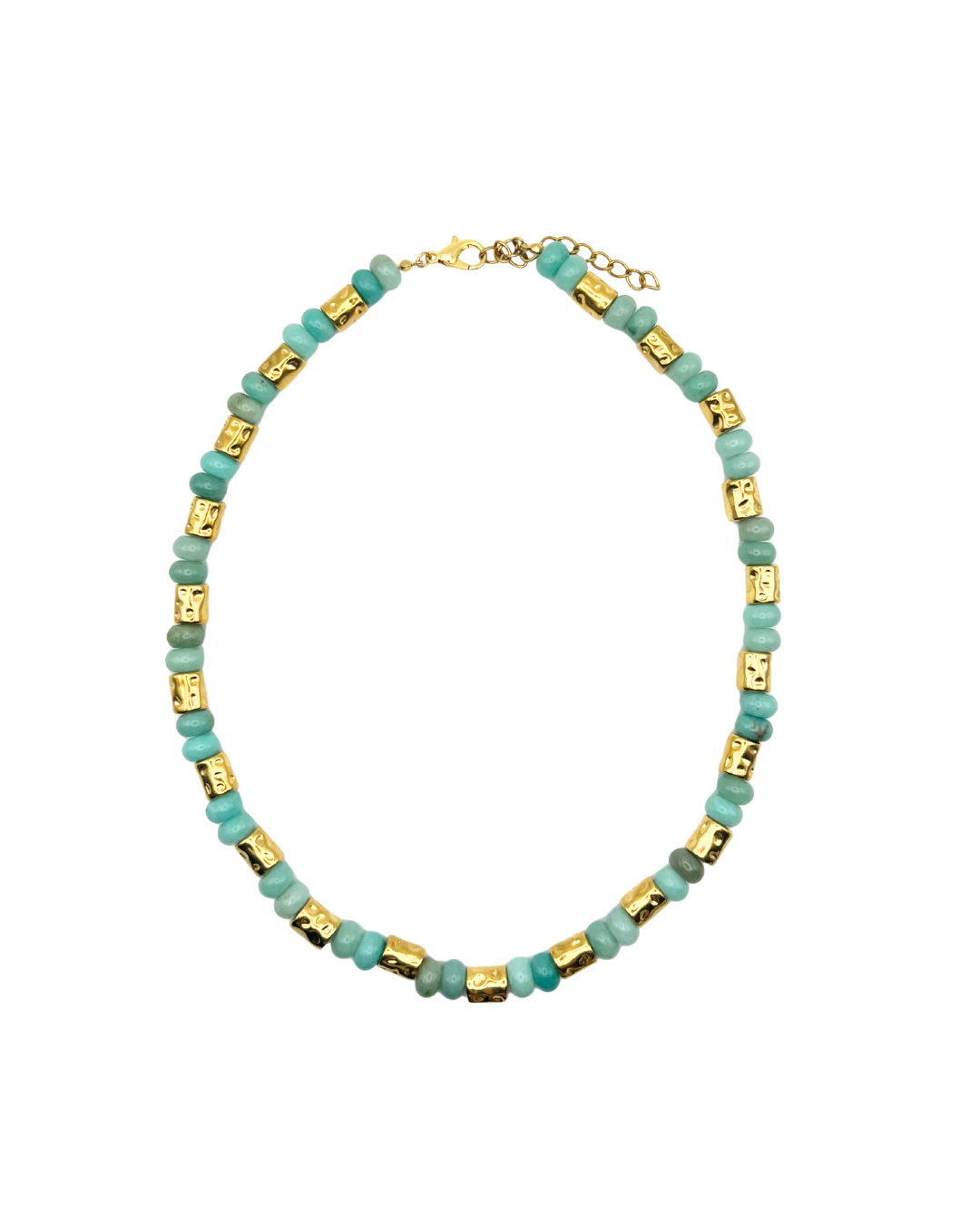 Turquoise Gemstone Necklace with Gold Hammered Accents