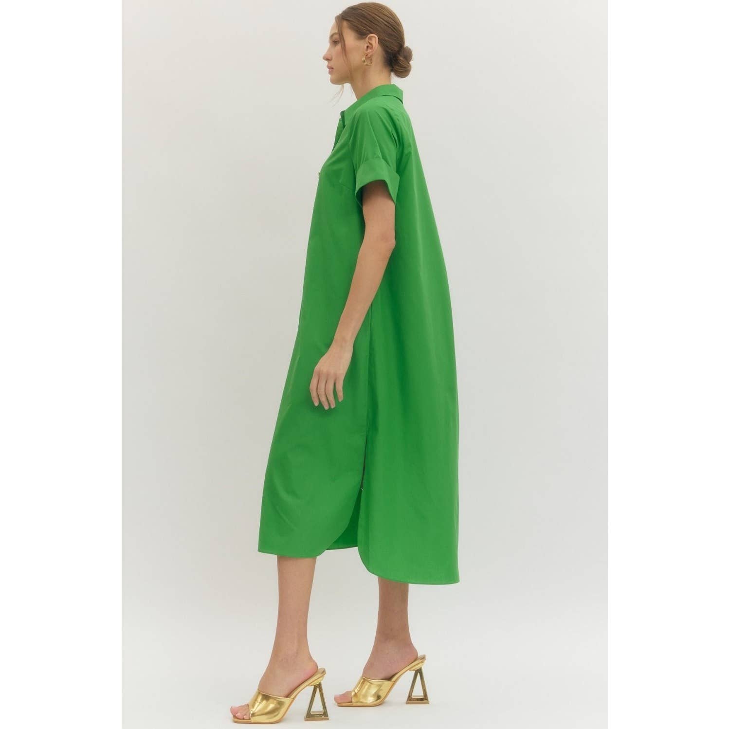 Solid short sleeve midi dress- 2 Colors