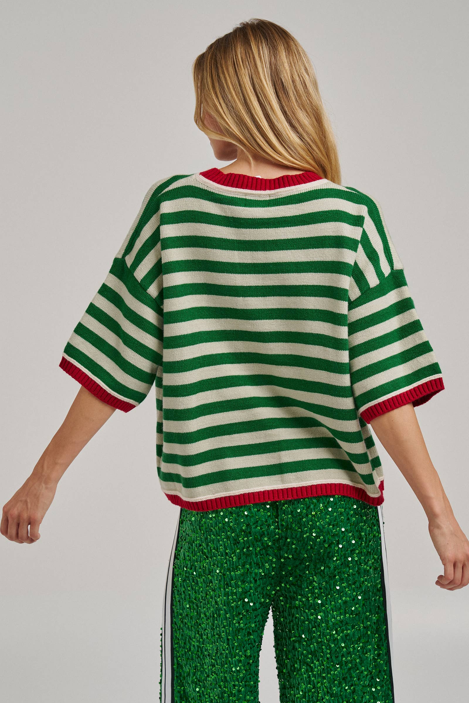 CHRISTMAS MERRY LETTERING STRIPE SWEATER