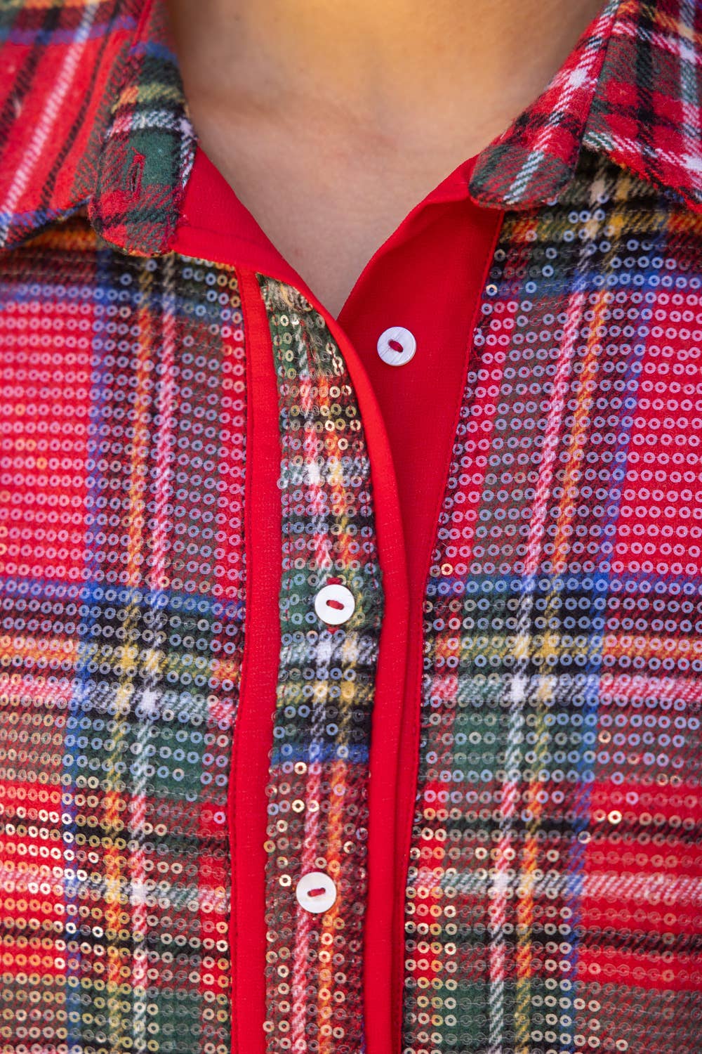 Collared Plaid Sequins Dress