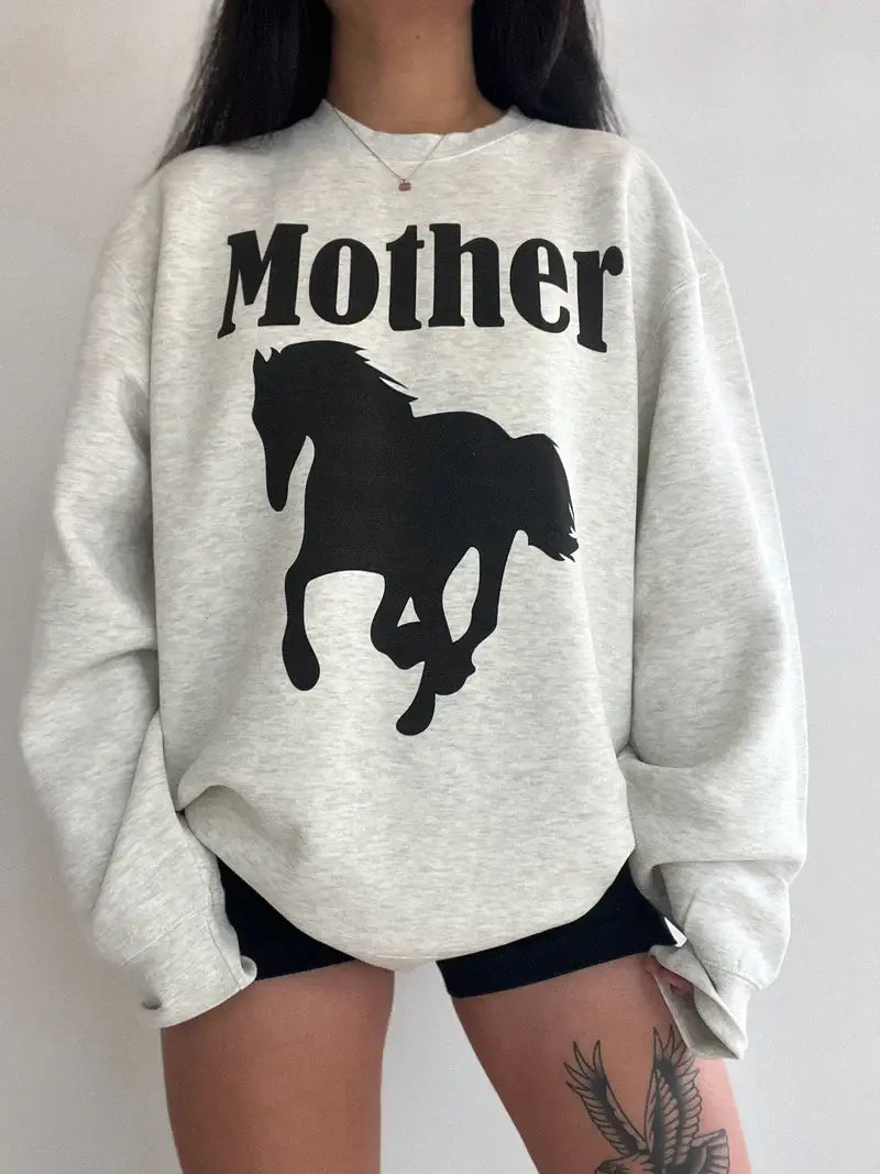 Mother Stallion Horse Western Graphic Sweatshirt - Ash