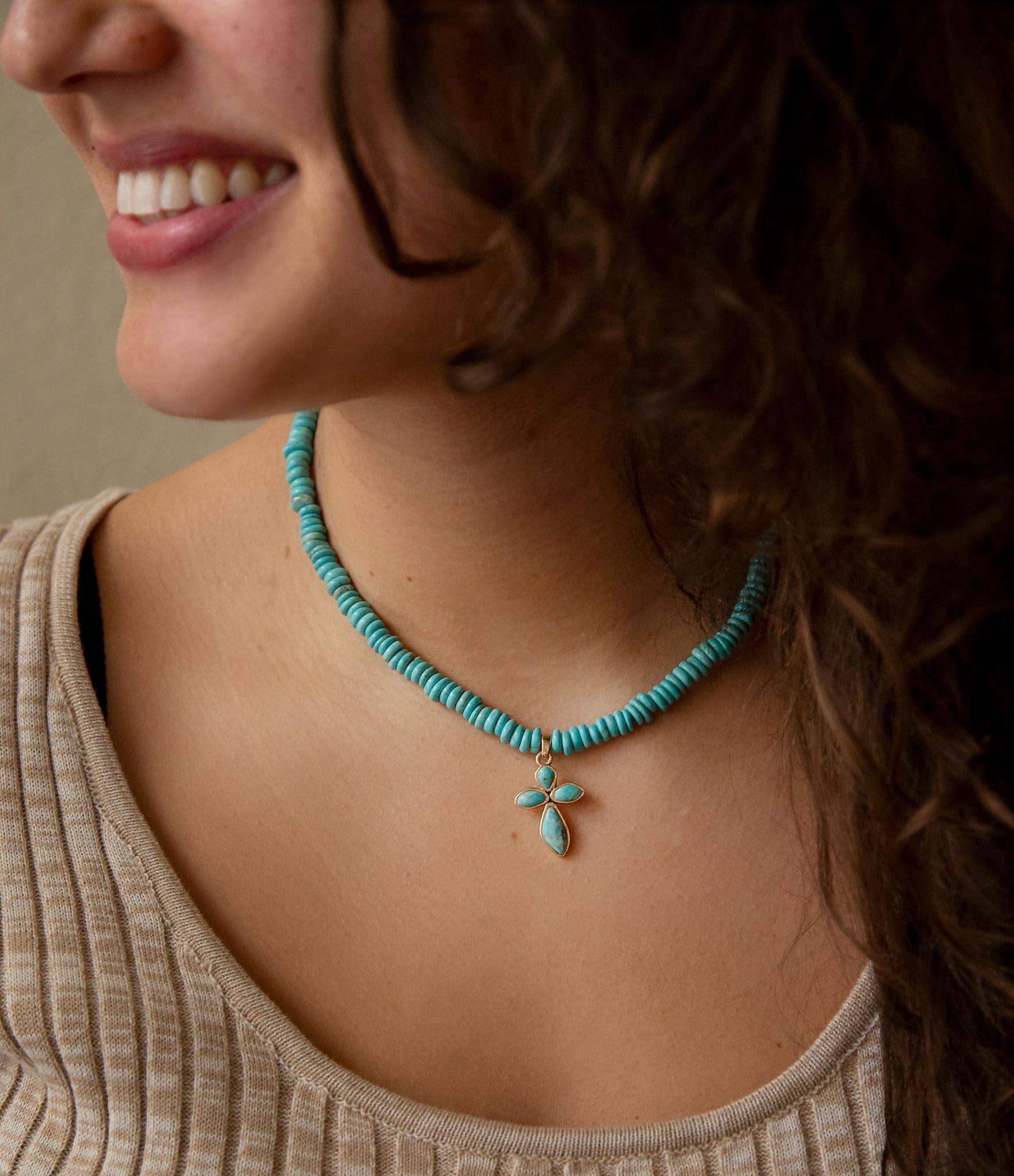 Blue Turquoise on the Cross Pendant Necklace