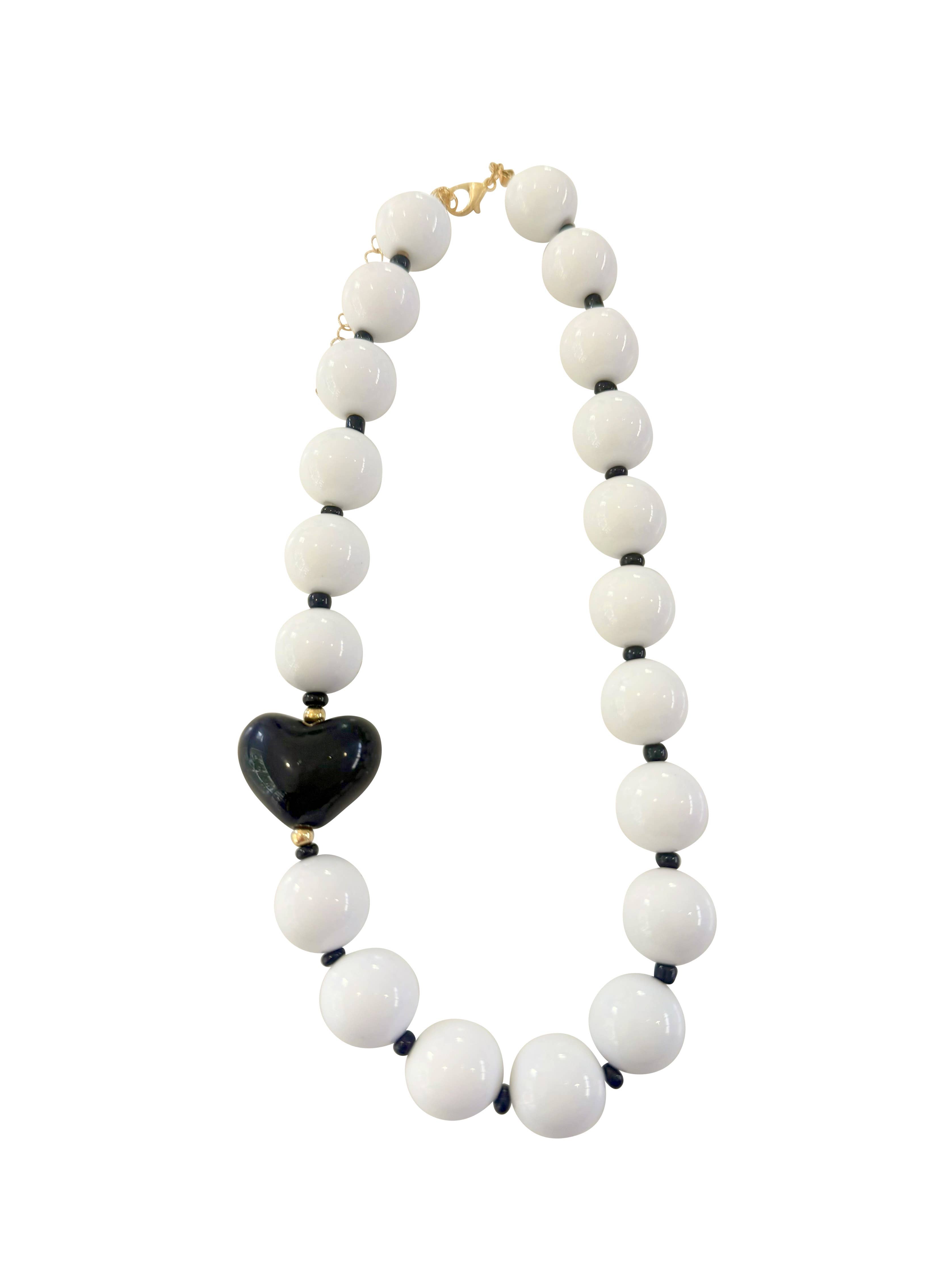 Judy Chunky Beaded Heart Necklace - White