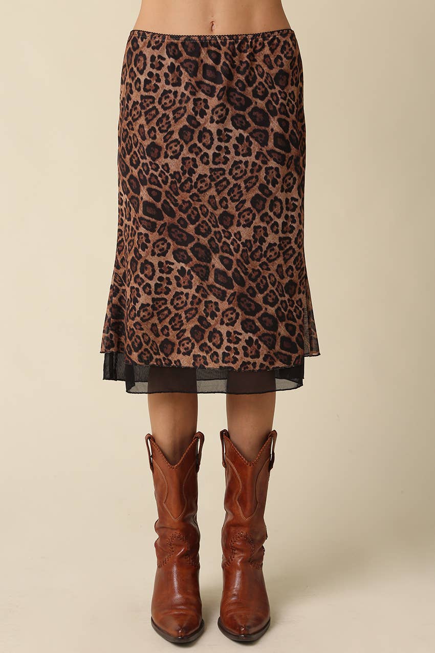 Suzi Leopard Mesh Midi Skirt