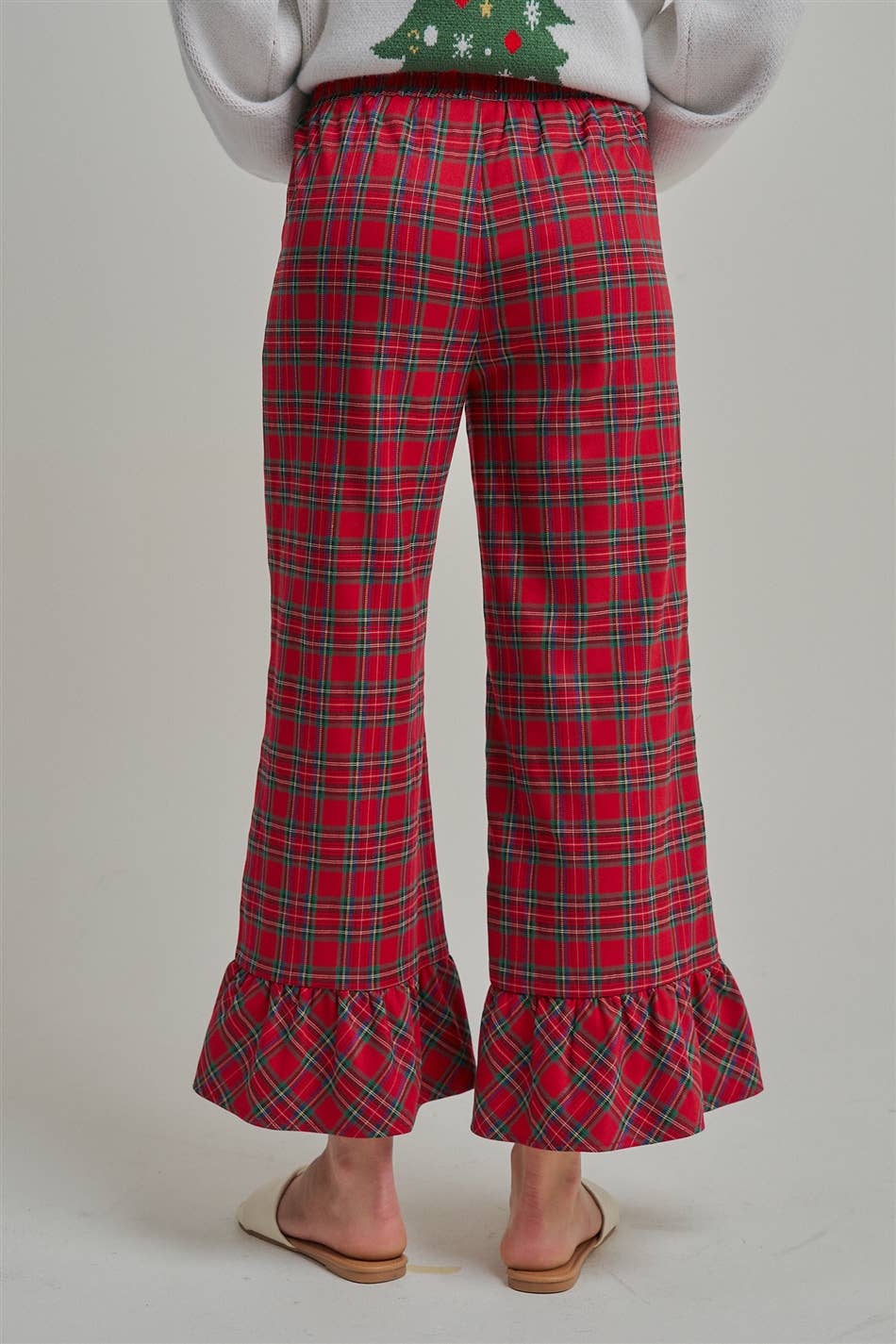 CHRISTMAS PLAID CASUAL WIDE LEG PANTS