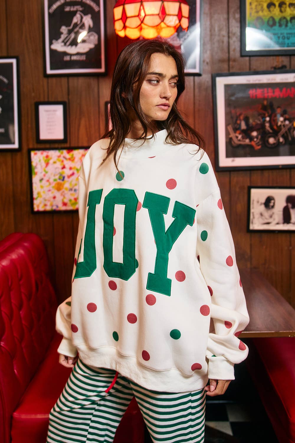 | 'JOY' Applique Patch Polka-Dot Sweatshirt