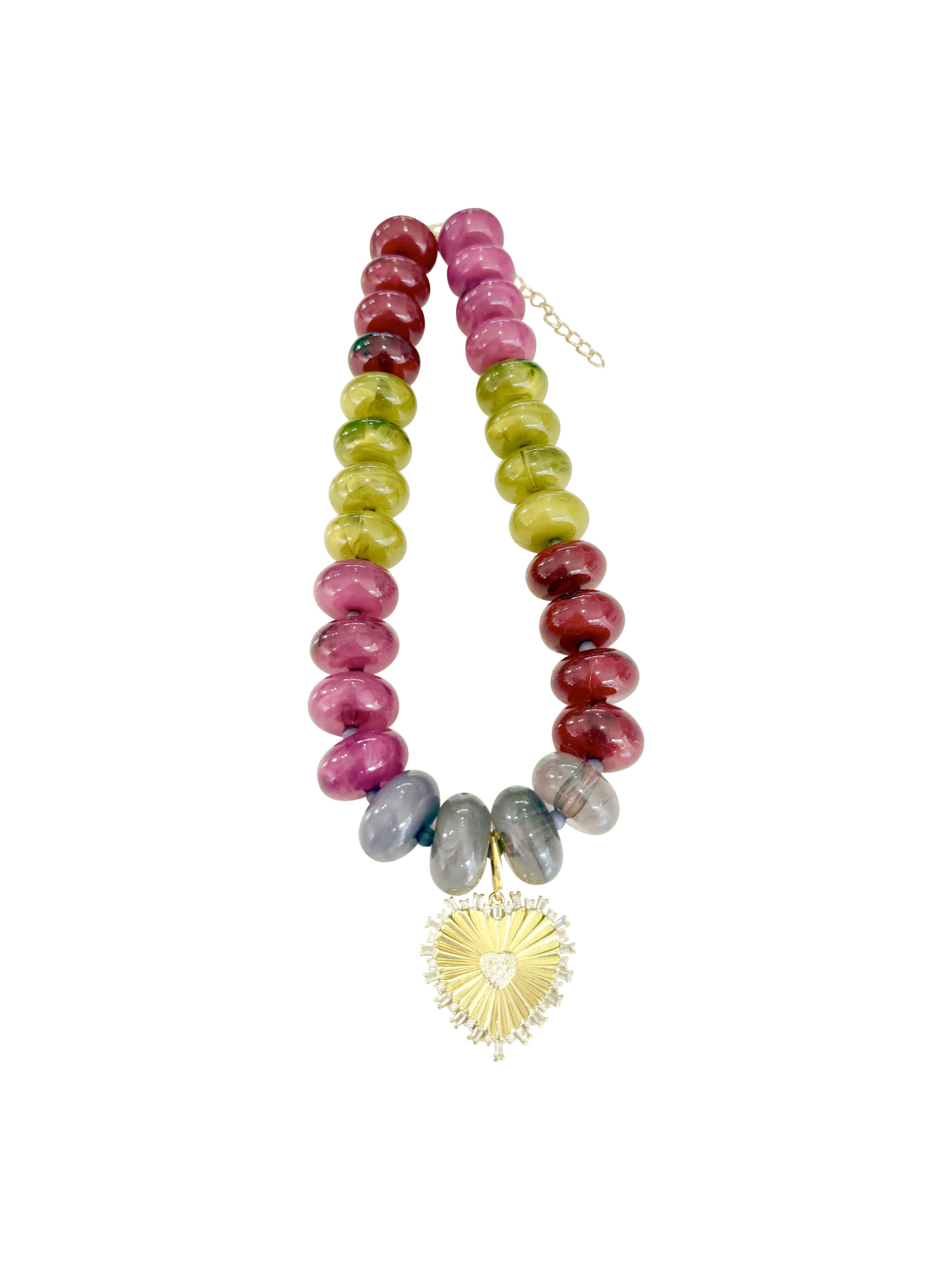 Maddie Chunky Charm Necklace - Magenta/Chartreuse Mix