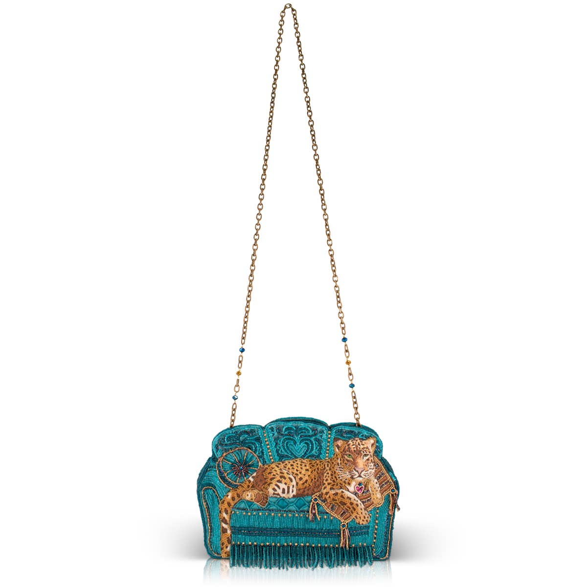 Lazy Leopard beaded teal couch crossbody bag